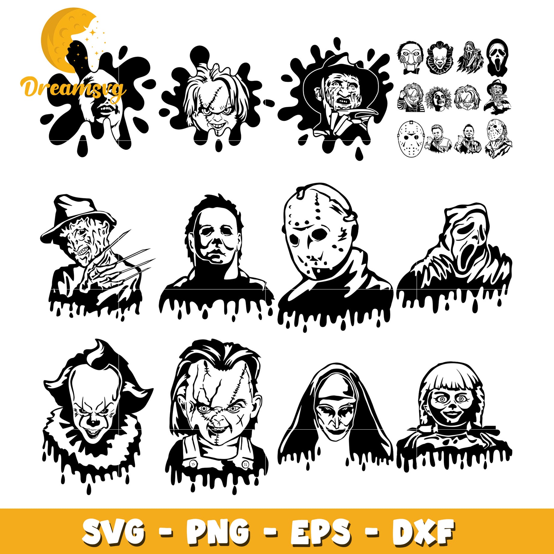 horror characters face blood bundle svg, horror movie svg