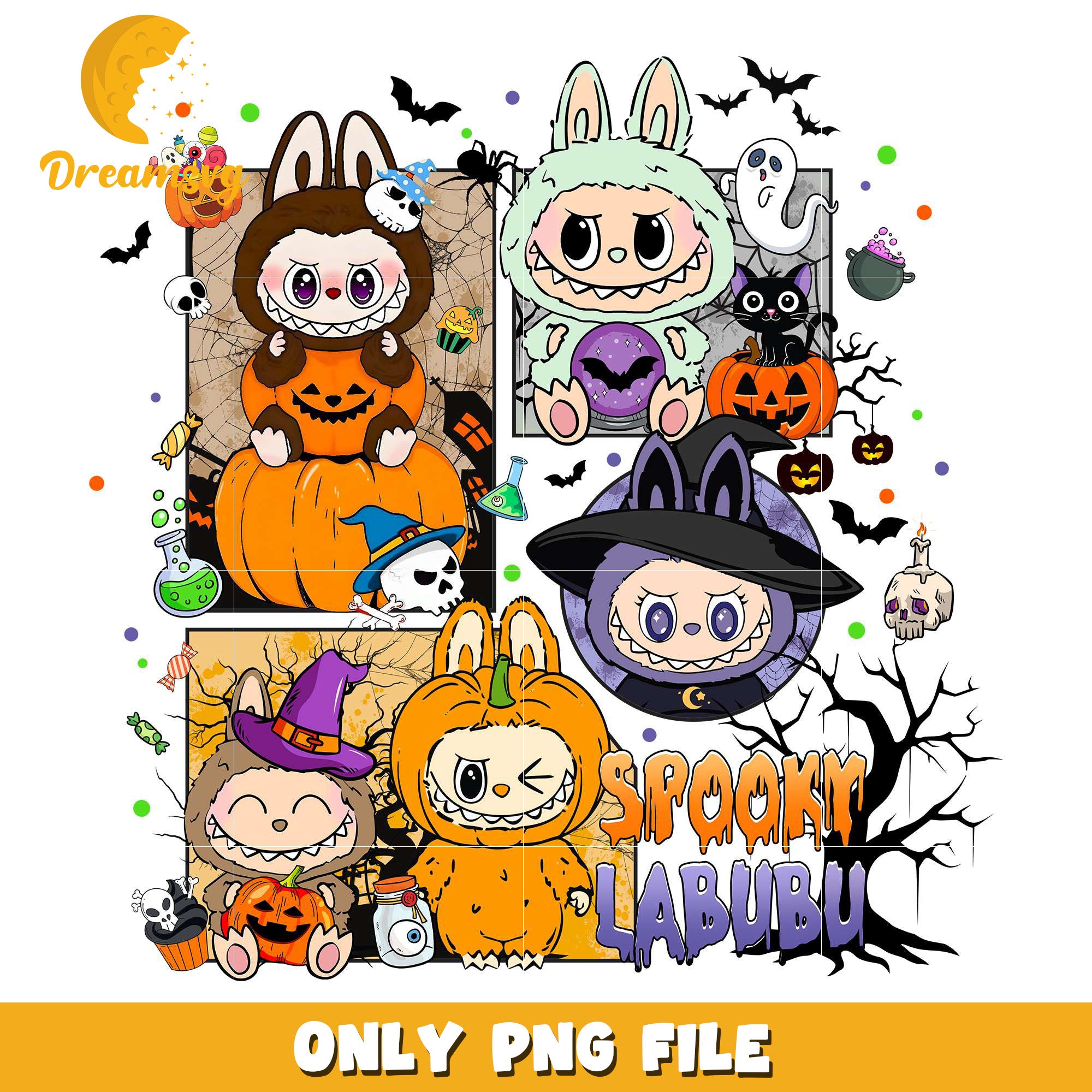 Horror and cute labubu png, halloween horror nights​​ png, halloween​ png