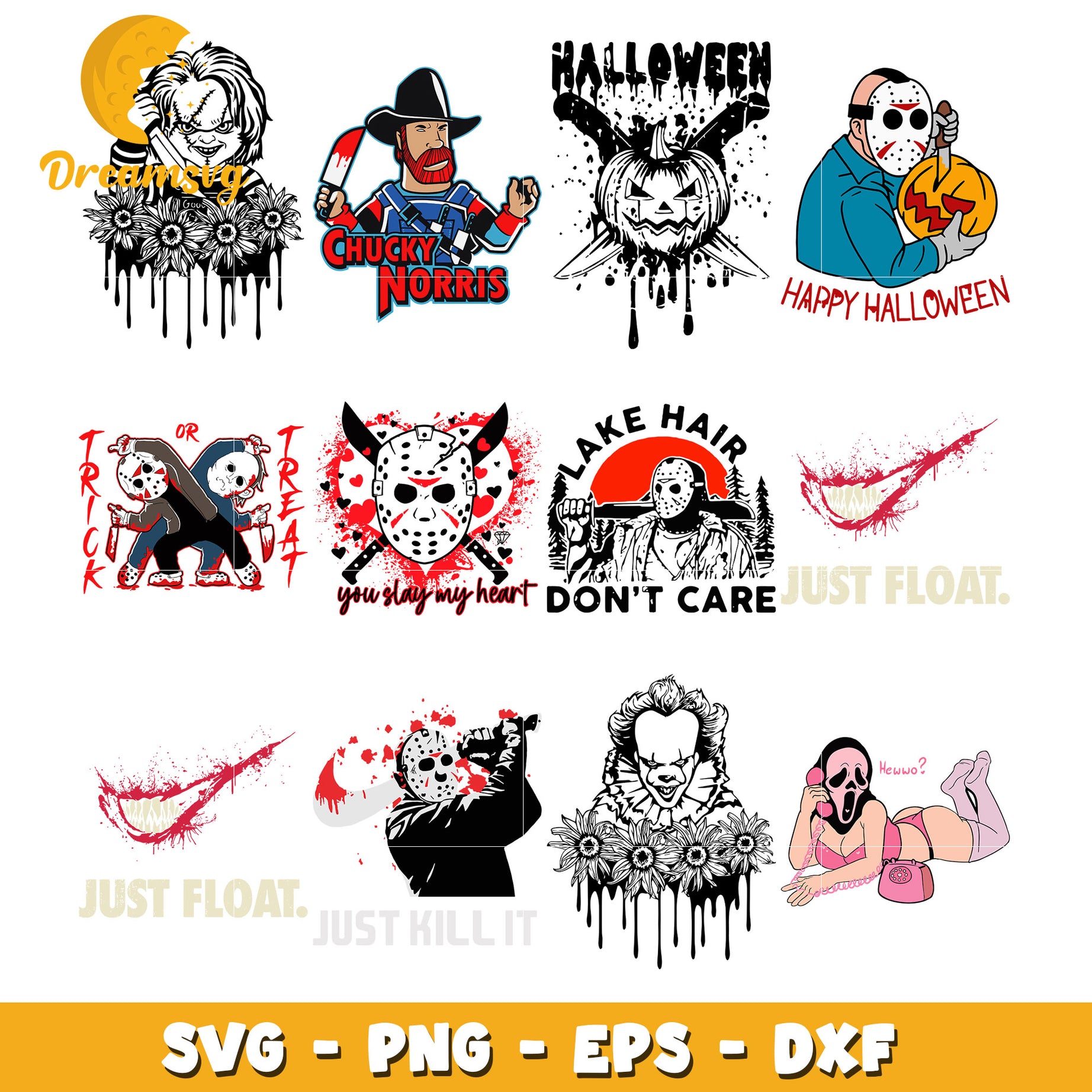 Lake hair don't care bundle svg, horror movie characters svg