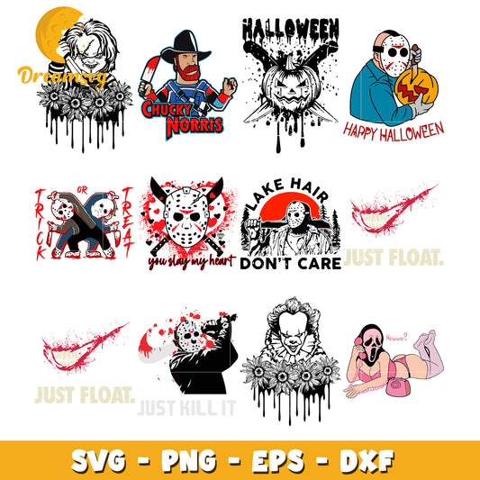 Lake hair don't care bundle svg, horror movie characters svg