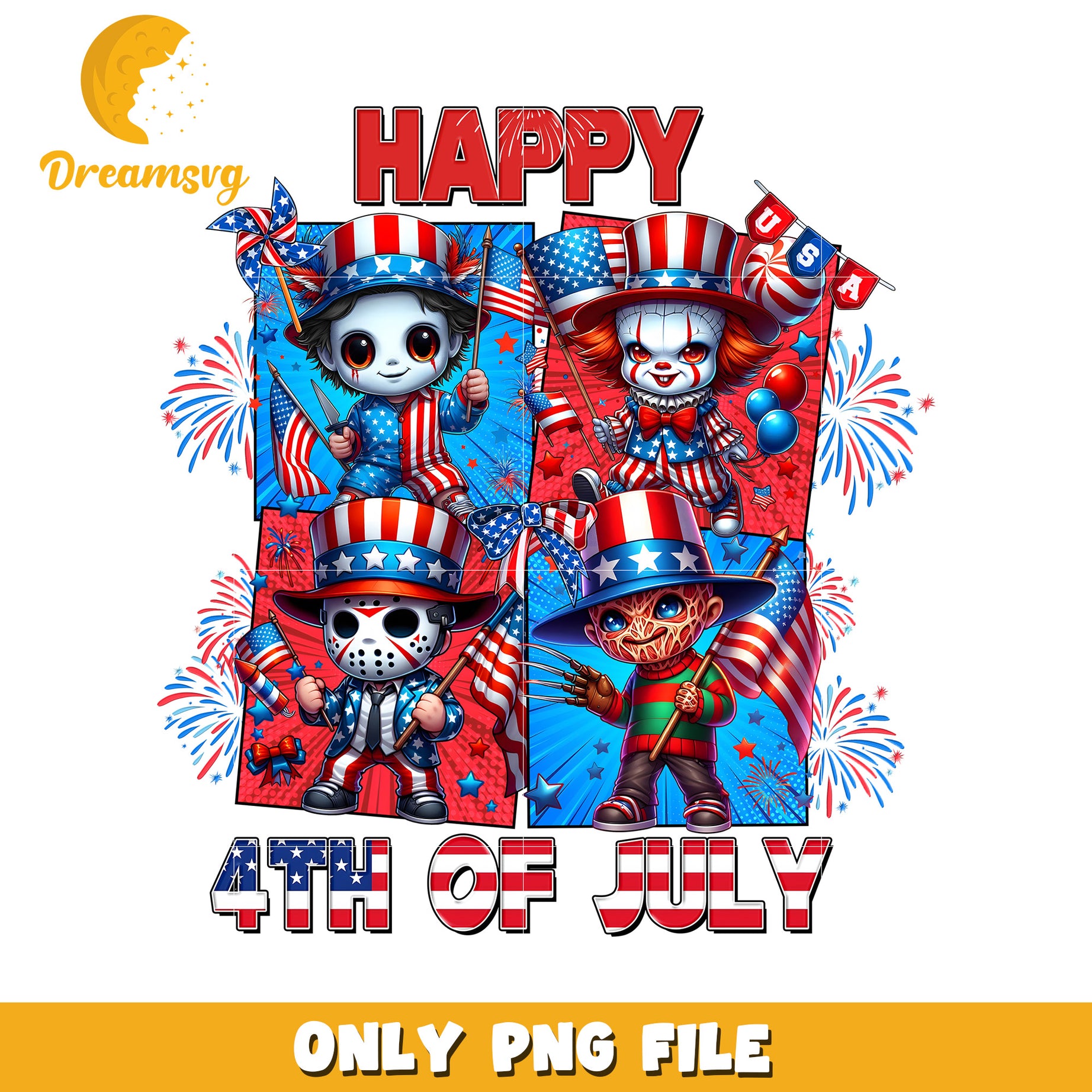 Horror movie characters 4th of july png, red white and blue png, independence day  png