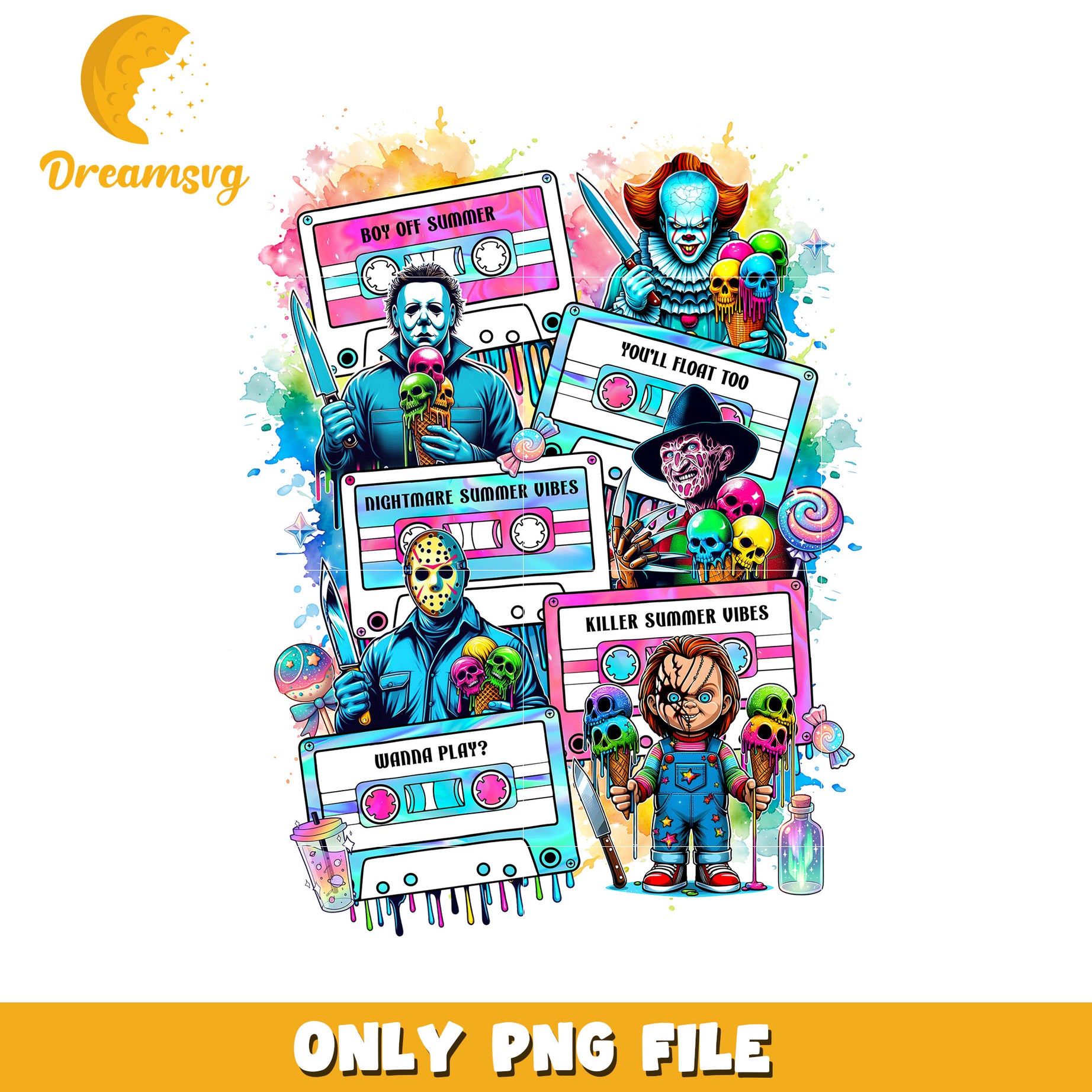 Horror movie characters summer design png, summer time png