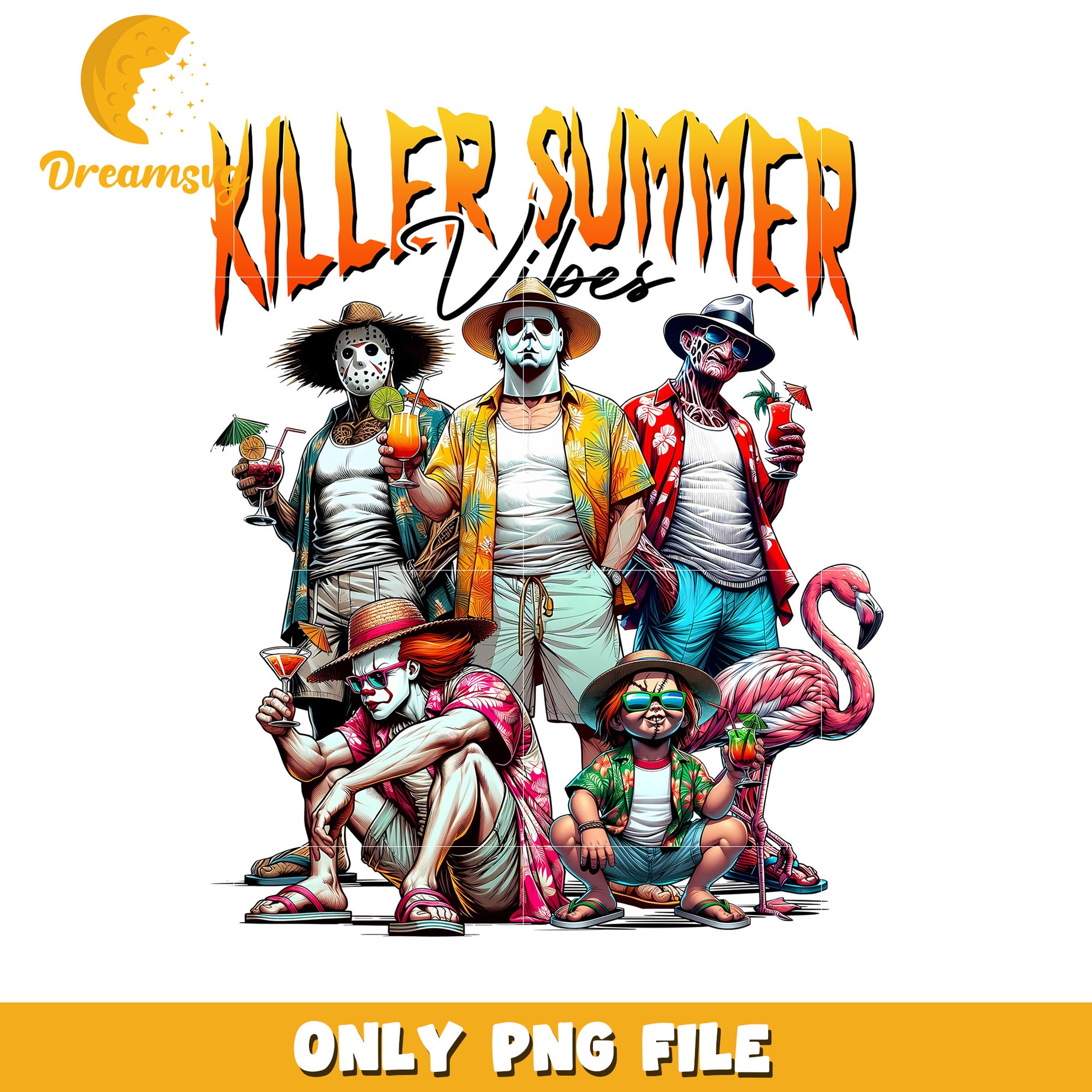 Horror movie characters summer vibes design png, summer time png