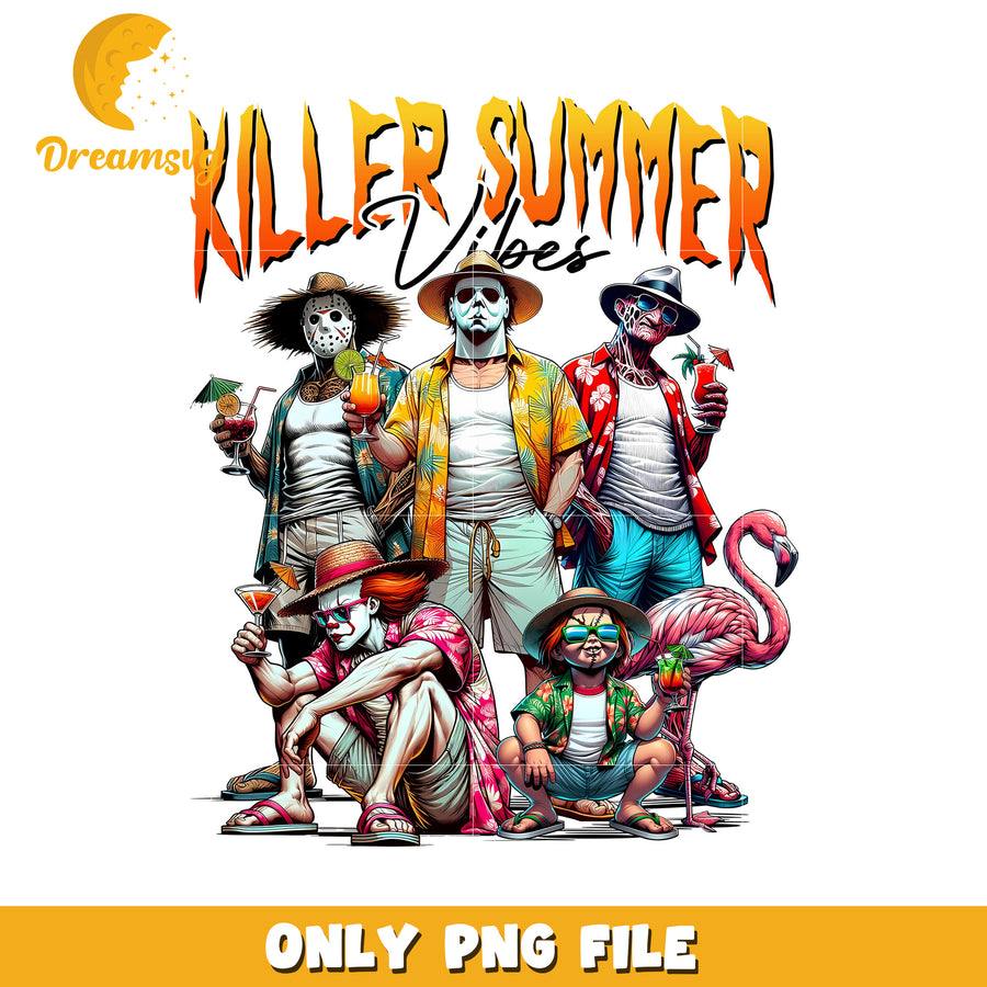 Horror movie characters summer vibes design png, summer time png