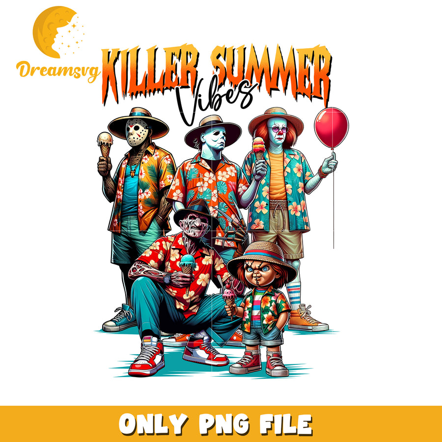 Horror movie characters summer vibes png, summer vacation png