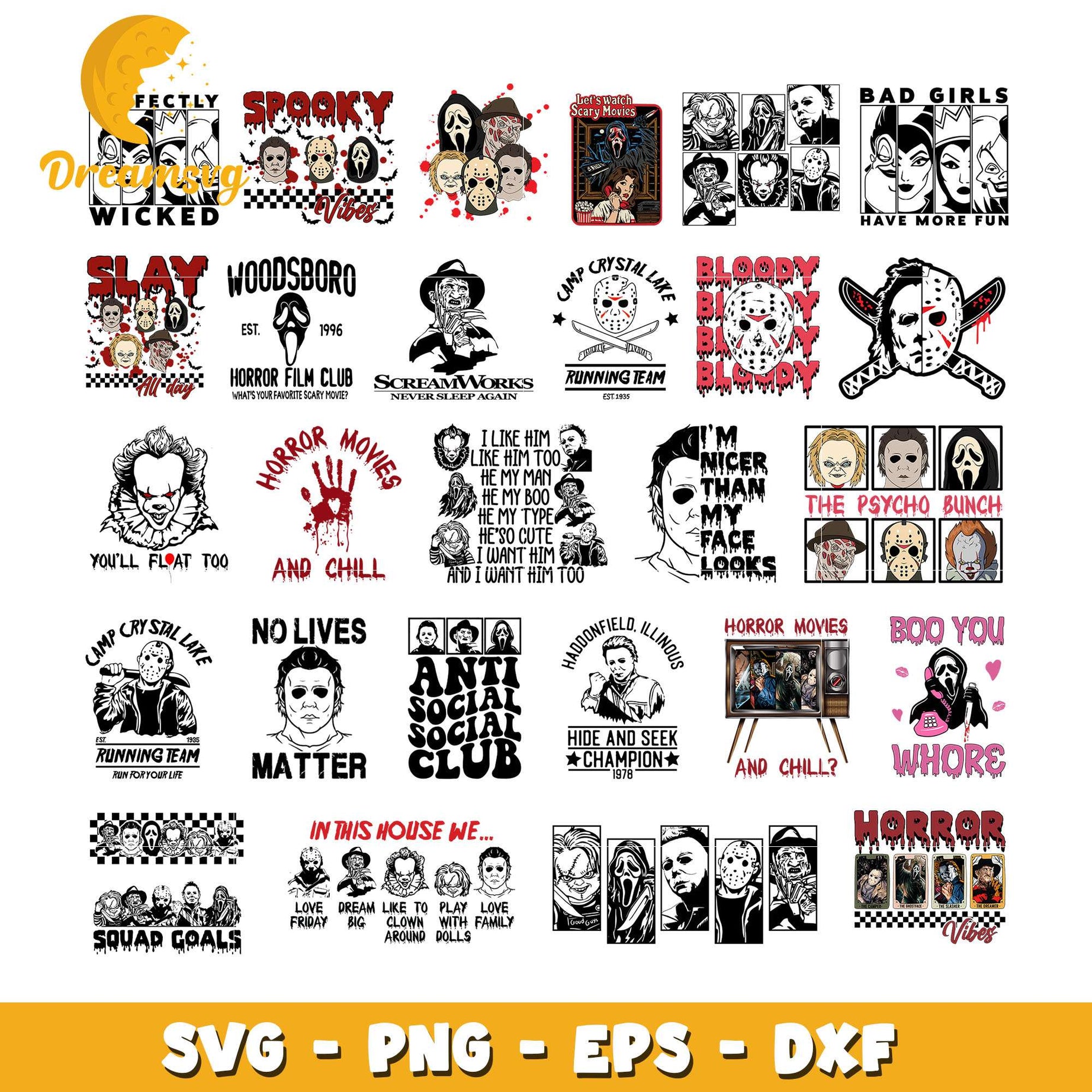 Horror movie spooky vibes bundle svg, halloween horror nights​ svg