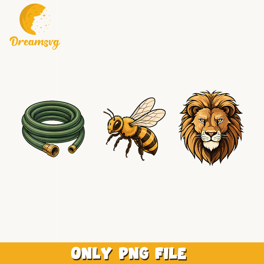Hose Bee Lion Clipart PNG, Garden Animal Design, Sublimation PNG