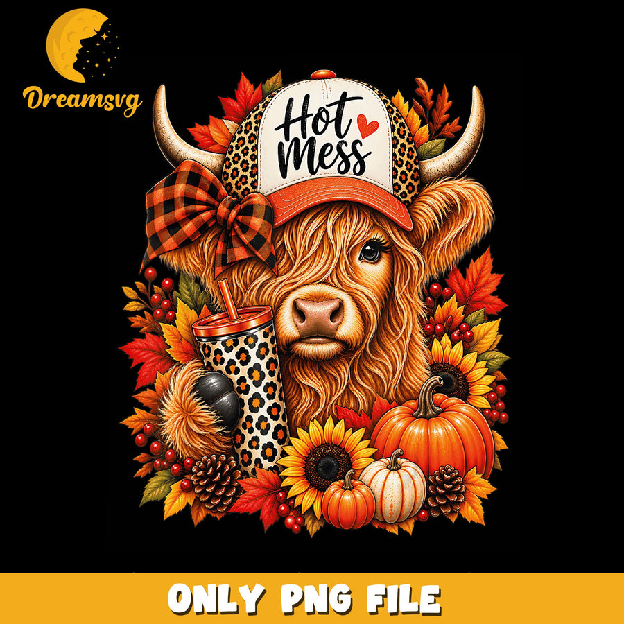 Hot Mess Cow PNG, Autumn Harvest Design, Fall Theme PNG