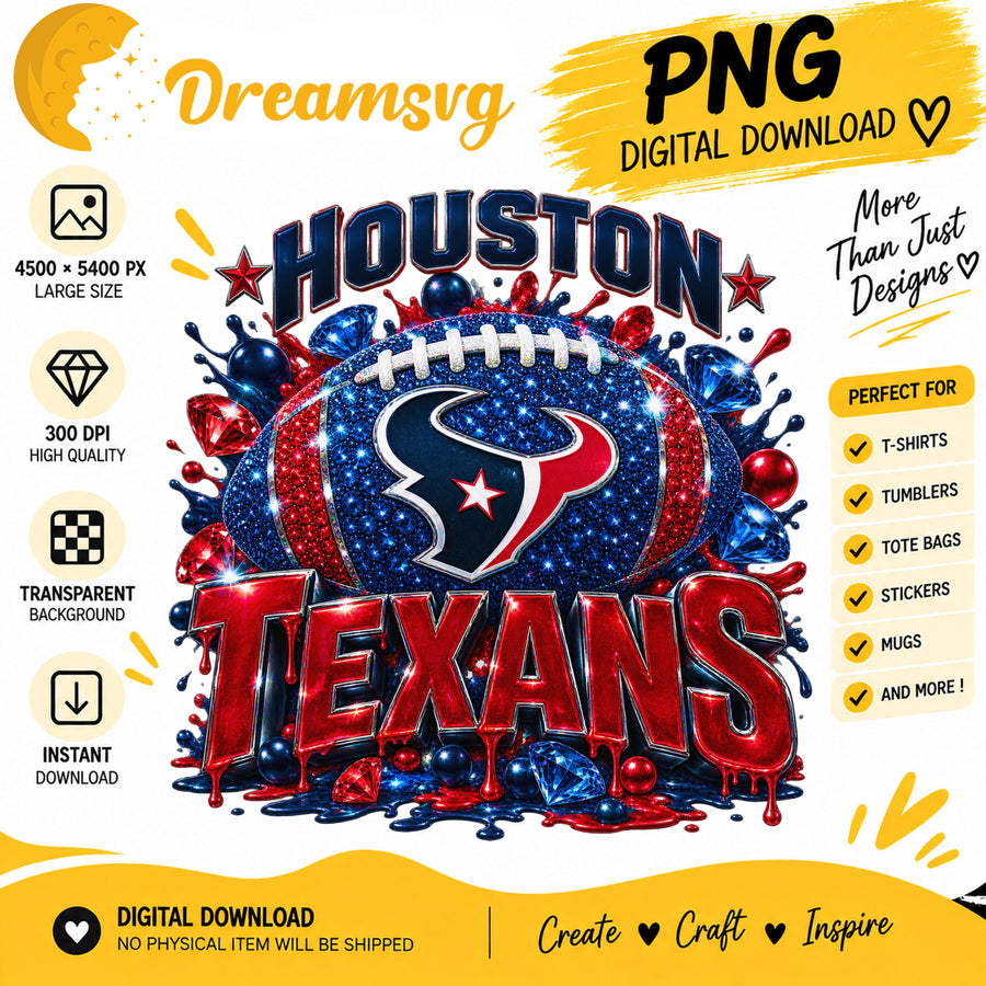 Houston Texans Bling Glitter Football Sublimation PNG