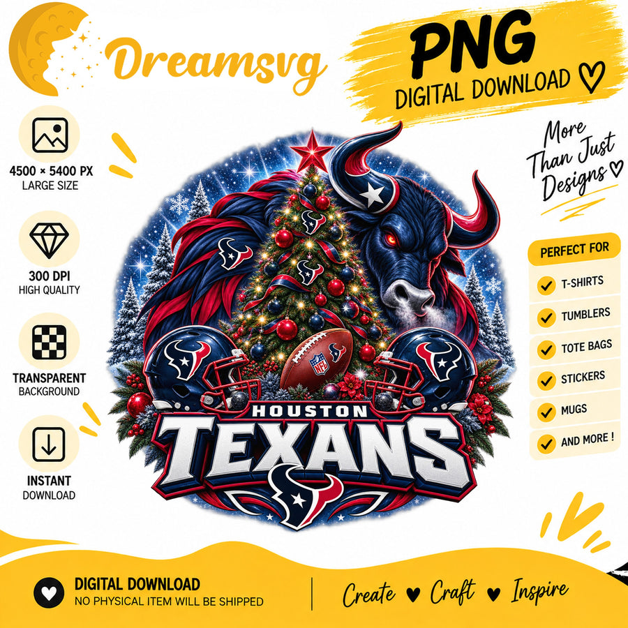 Houston Texans Christmas PNG, Football Bull Holiday Mascot