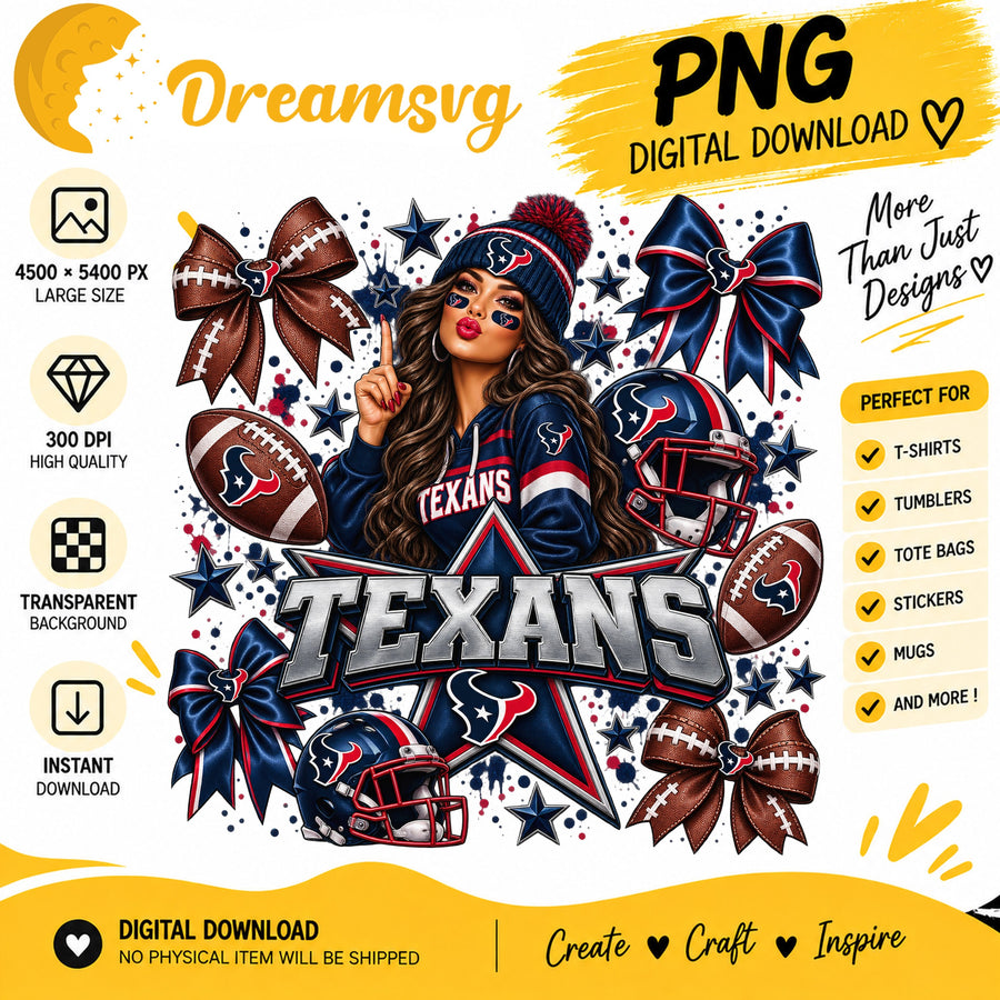 Houston Texans Coquette Bow Football Fan Girl PNG