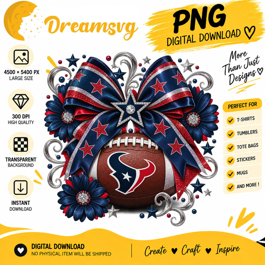 Houston Texans Coquette Bow Football Sublimation Clipart PNG