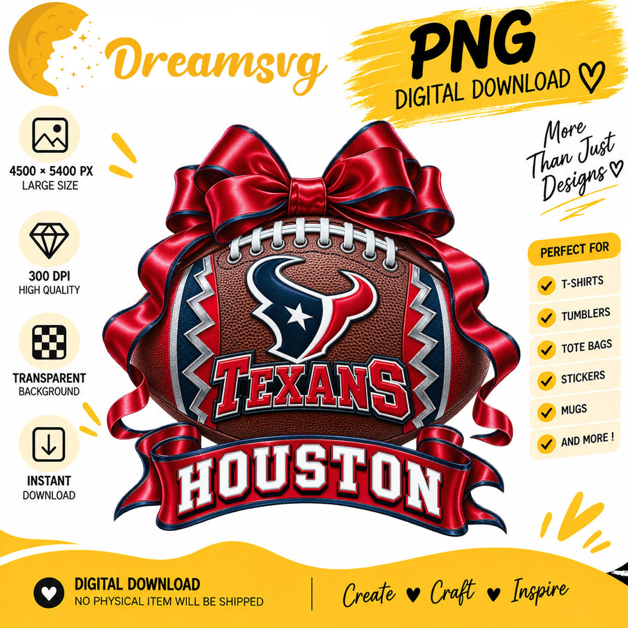 Houston Texans Coquette Bow Football Sublimation PNG