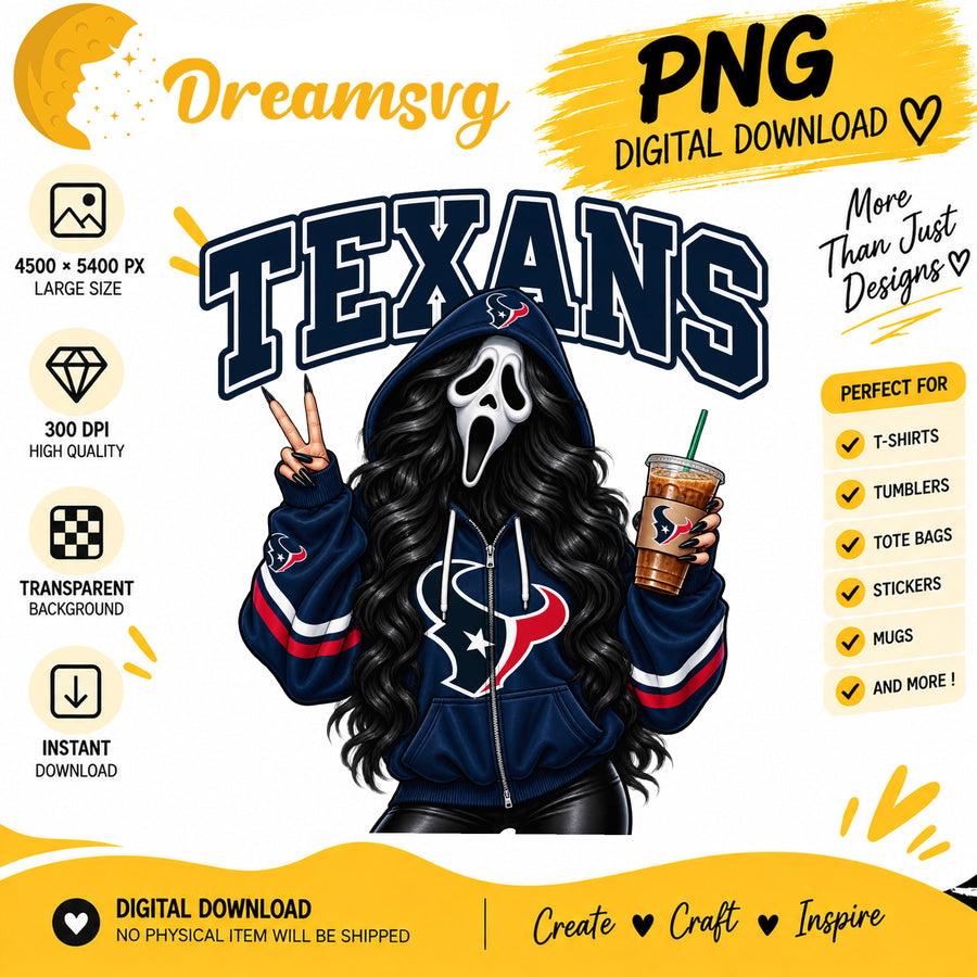 Houston Texans Ghost Face Halloween Football Fan Girl PNG