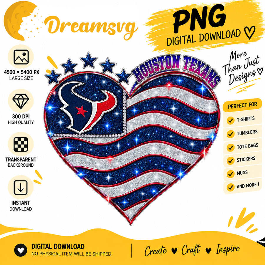 Houston Texans Glitter Heart NFL Football Sublimation PNG