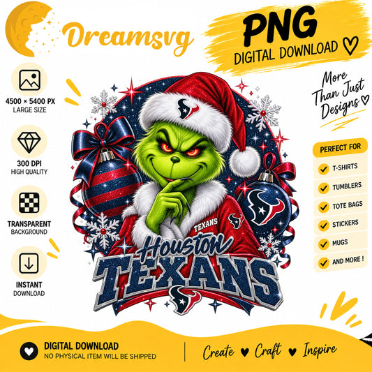 Houston Texans Grinch Santa Christmas Football PNG