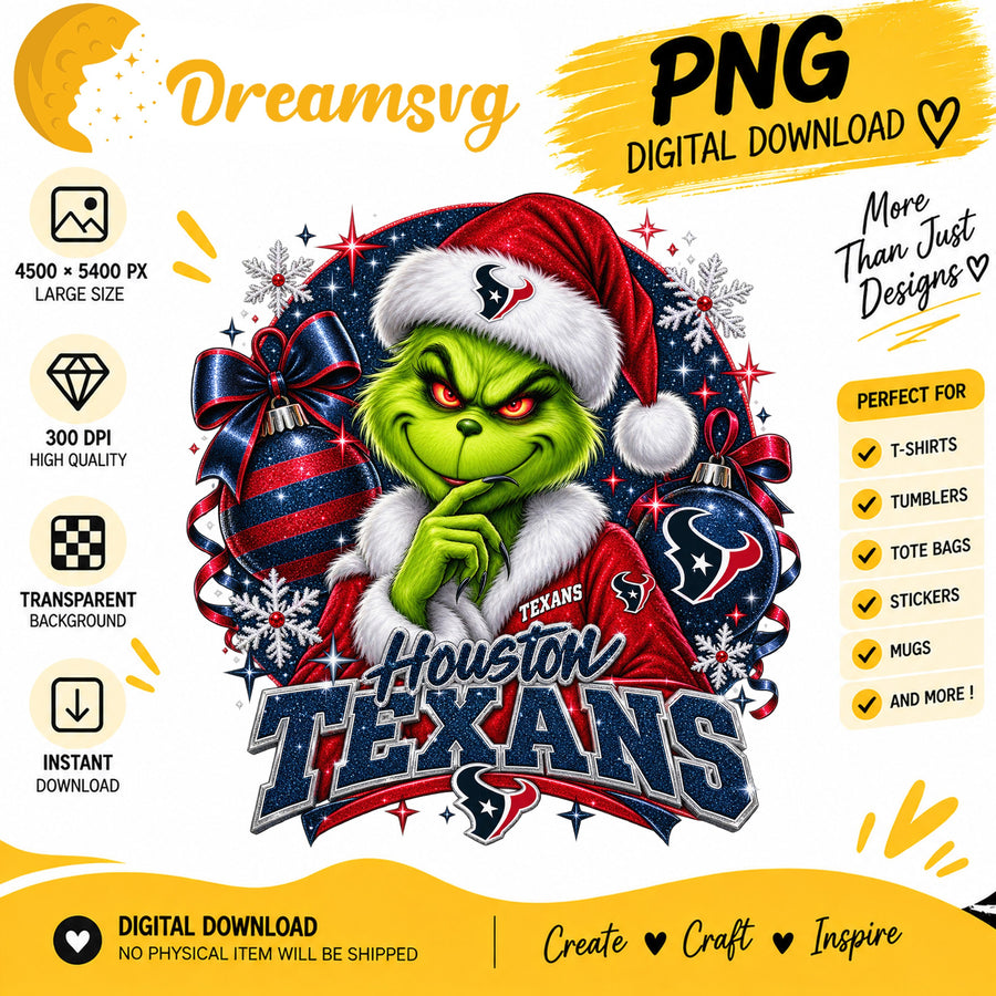 Houston Texans Grinch Santa Christmas Football PNG