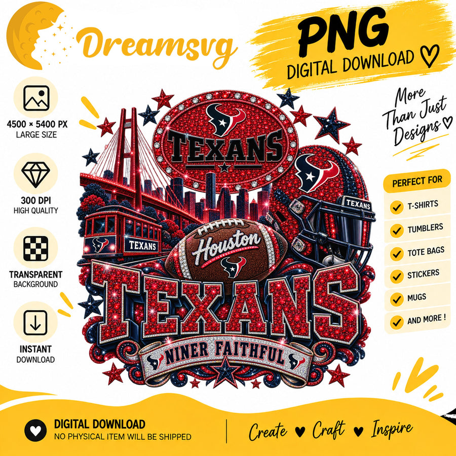 Houston Texans Niner Faithful Glitter Football City PNG