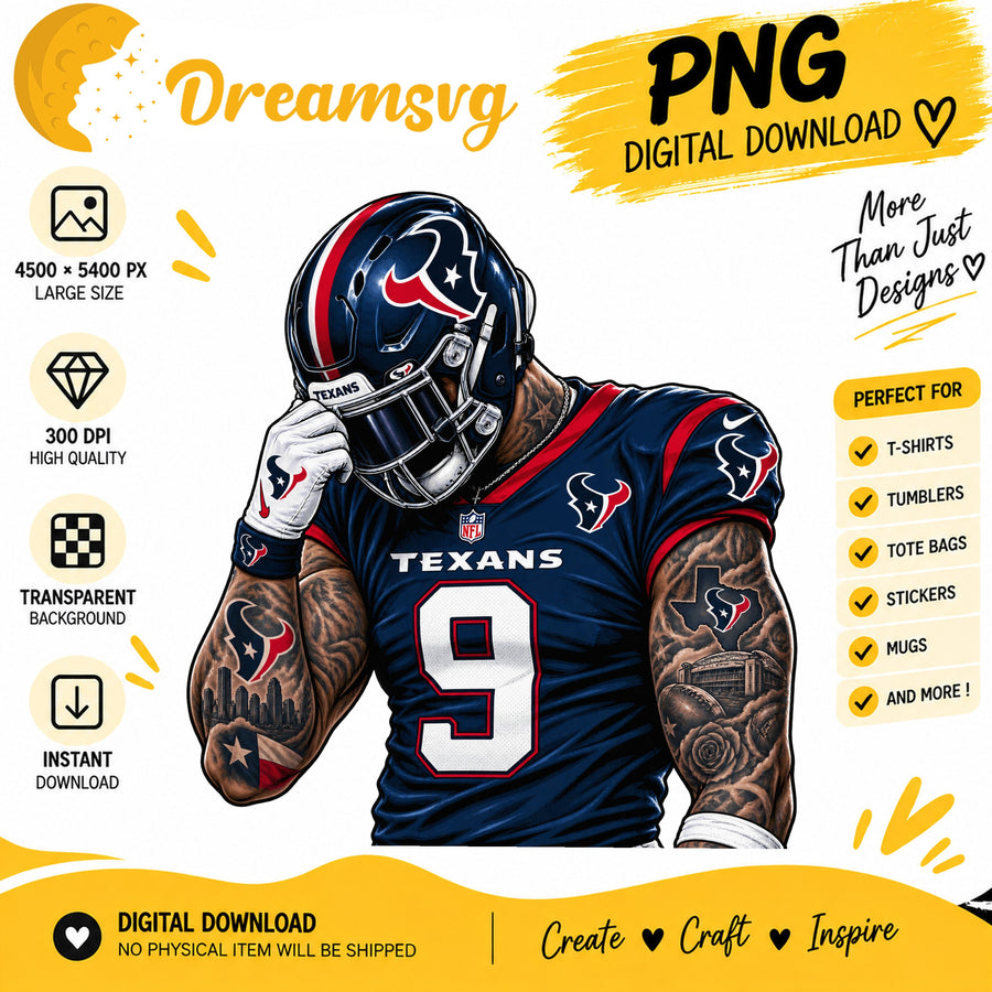 Houston Texans Tattooed Football Player Sublimation PNG