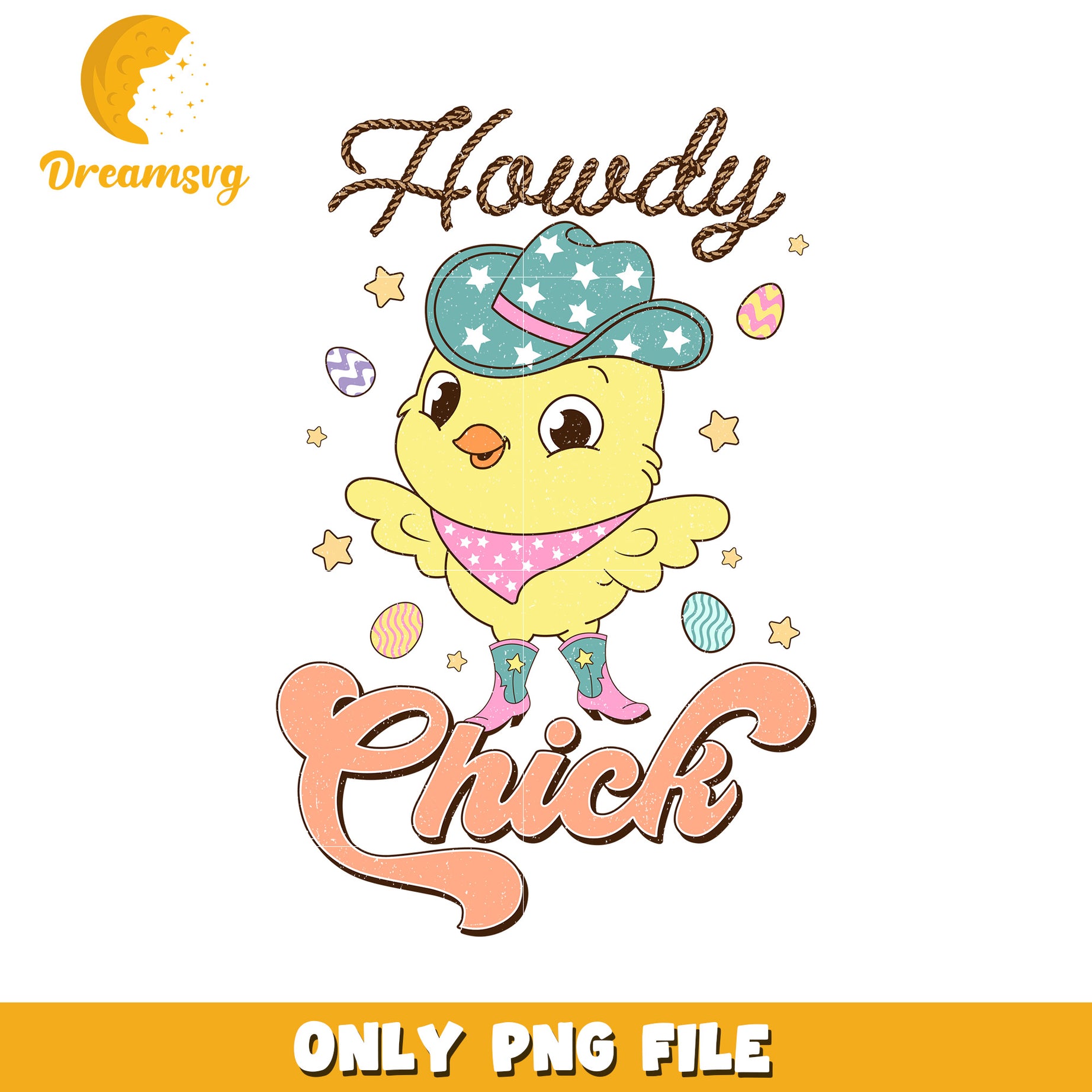 Howdy Chick Cute Cartoon with Cowboy Hat PNG Design