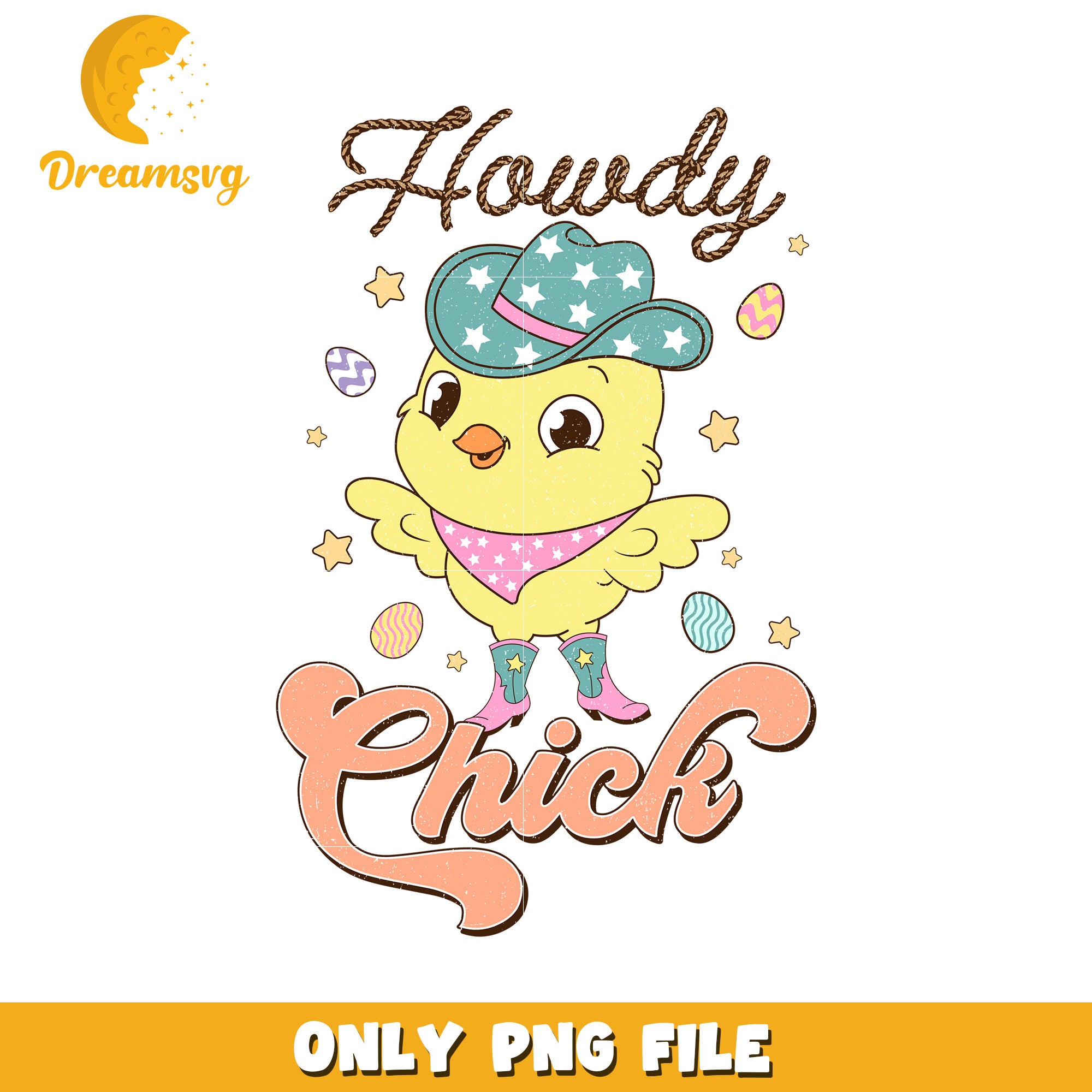 Howdy Chick Cute Cartoon with Cowboy Hat PNG Design – DreamSVG Store