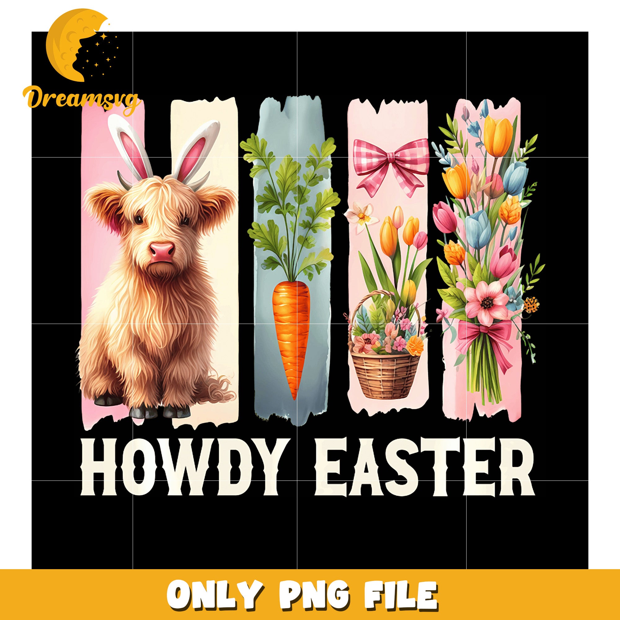 Howdy Easter Highland Cow PNG Design