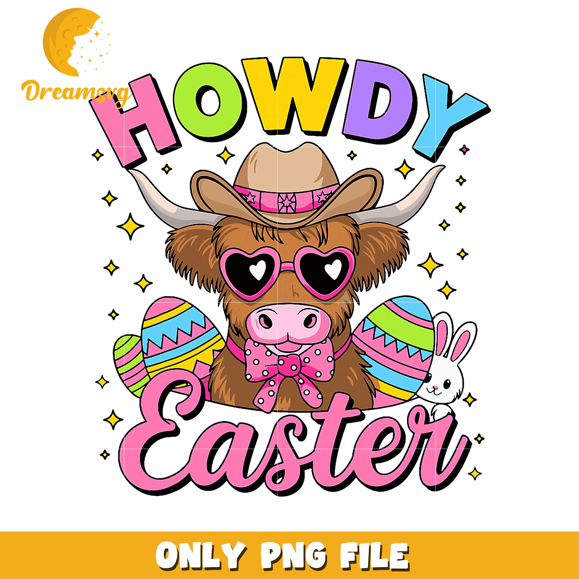 Howdy Easter Highland Cow PNG Sublimation