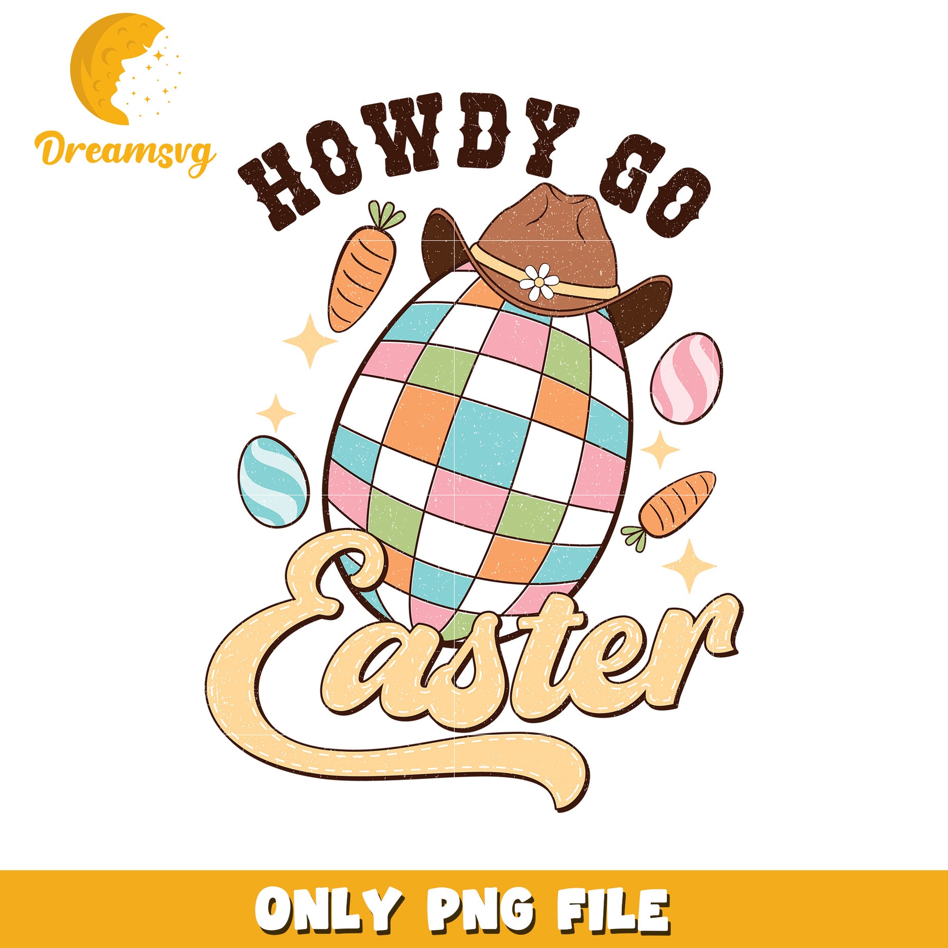 Howdy Go Easter Colorful Bunny Egg PNG Design Art