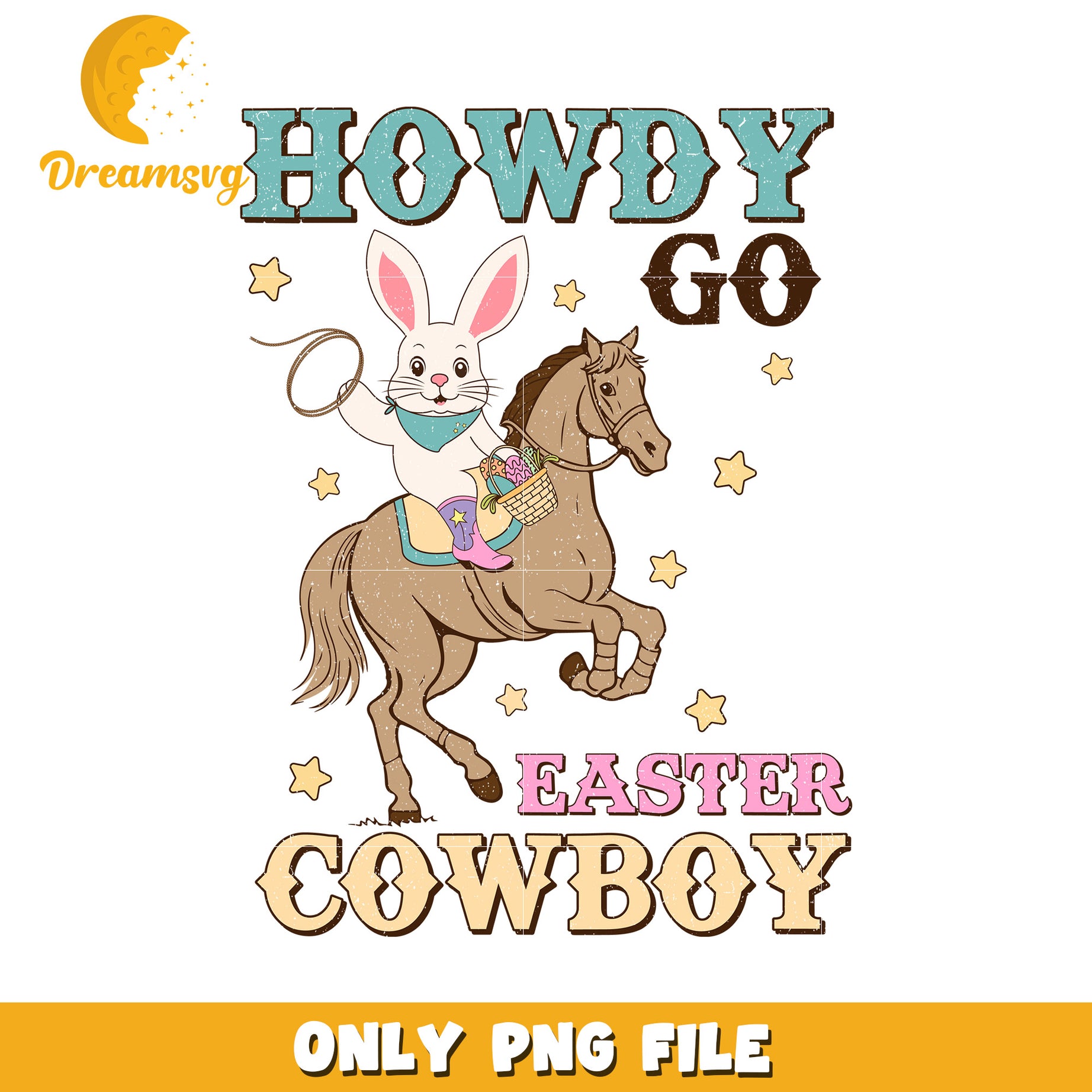 Howdy Go Easter Cowboy Funny Bunny Riding Horse PNG Art