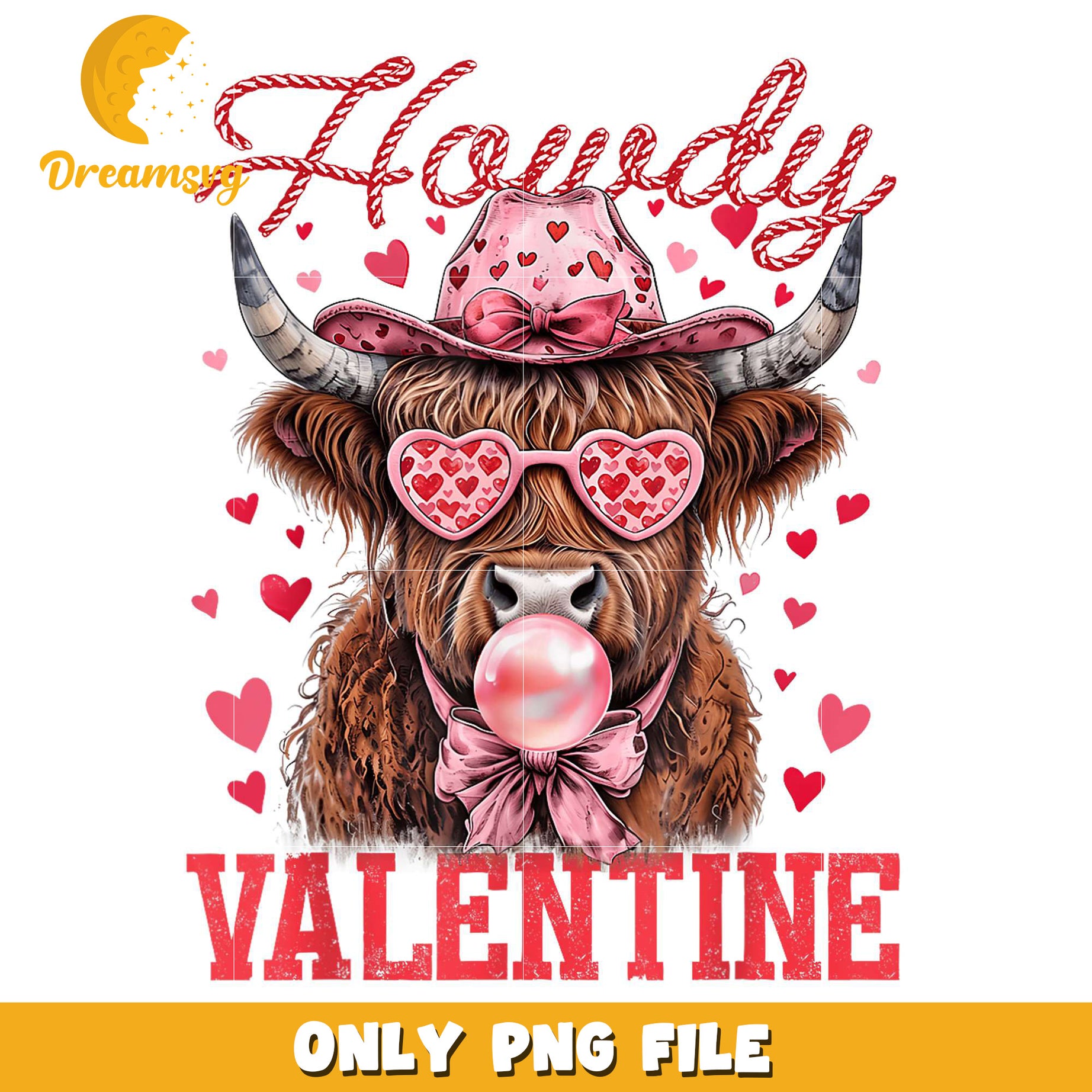 Howdy Valentine Highland Cow png, Cowgirl png, valentine png