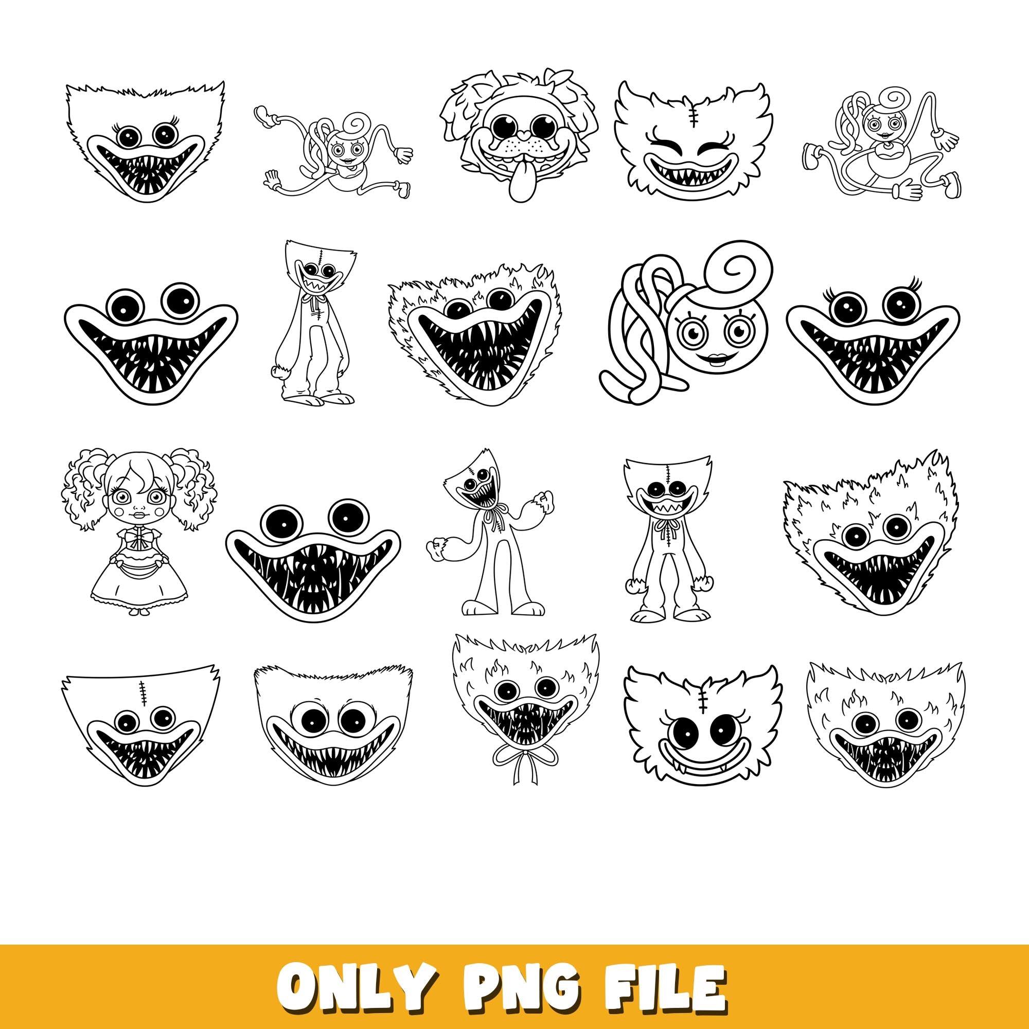 Huggy Wuggy  coloring  png,  Poppy Playtime bundle png, cartoon png  