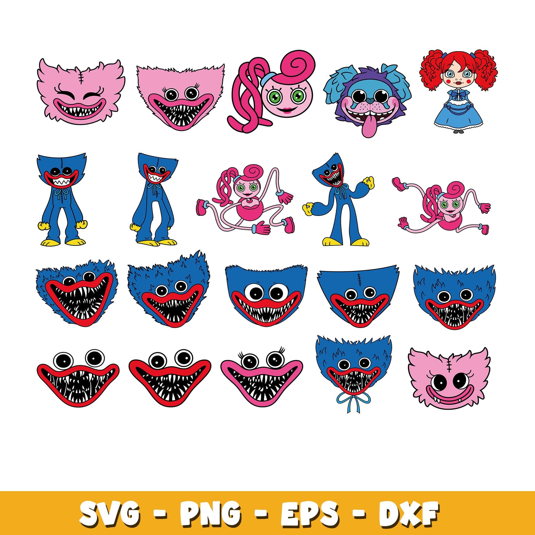 Huggy Wuggy Poppy Playtime svg, Huggy Wuggy Kissy Missy bundle svg, cartoon svg 