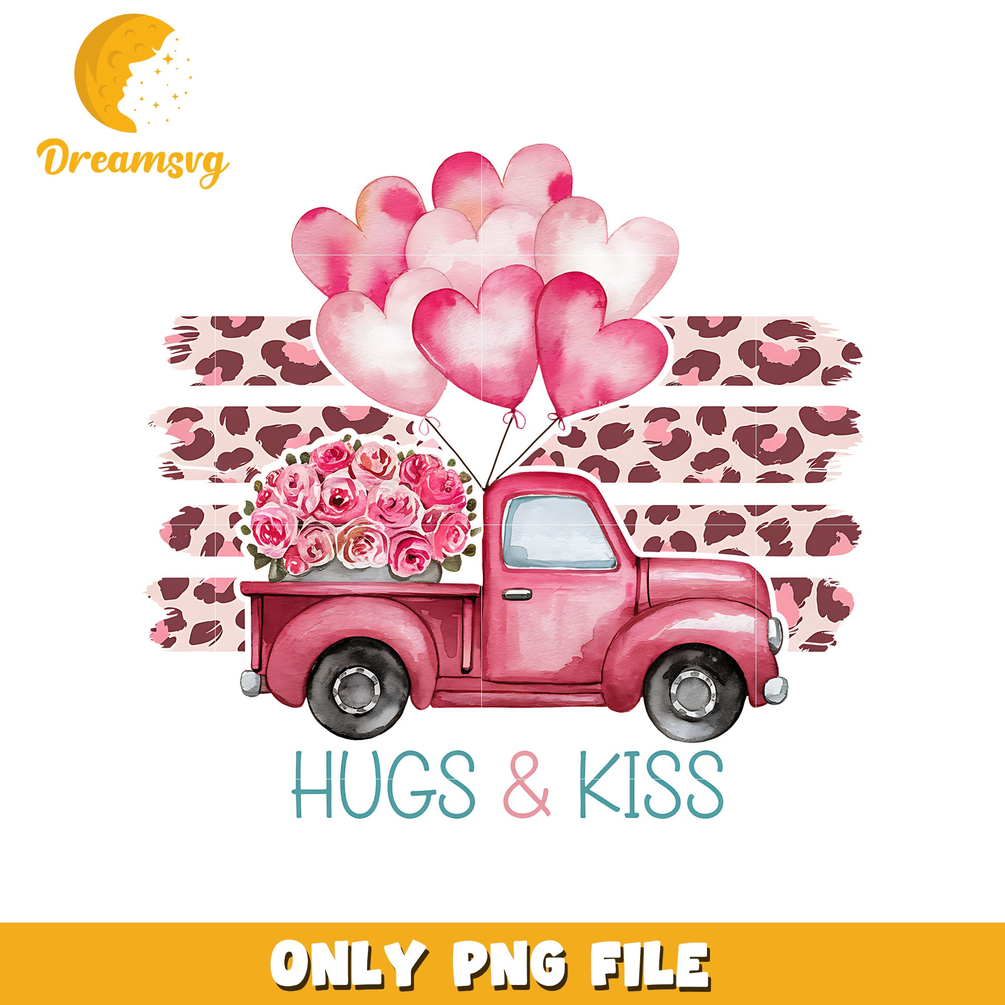 Hugs and kiss truck valentine design png, valentine day png