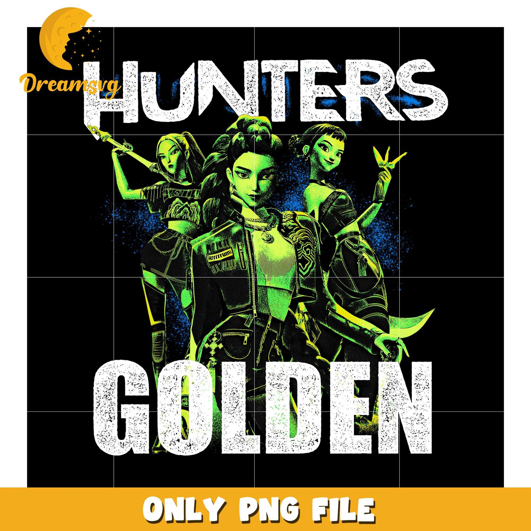 Hunters golden png, cartoon fighter png, kpop hero team png
