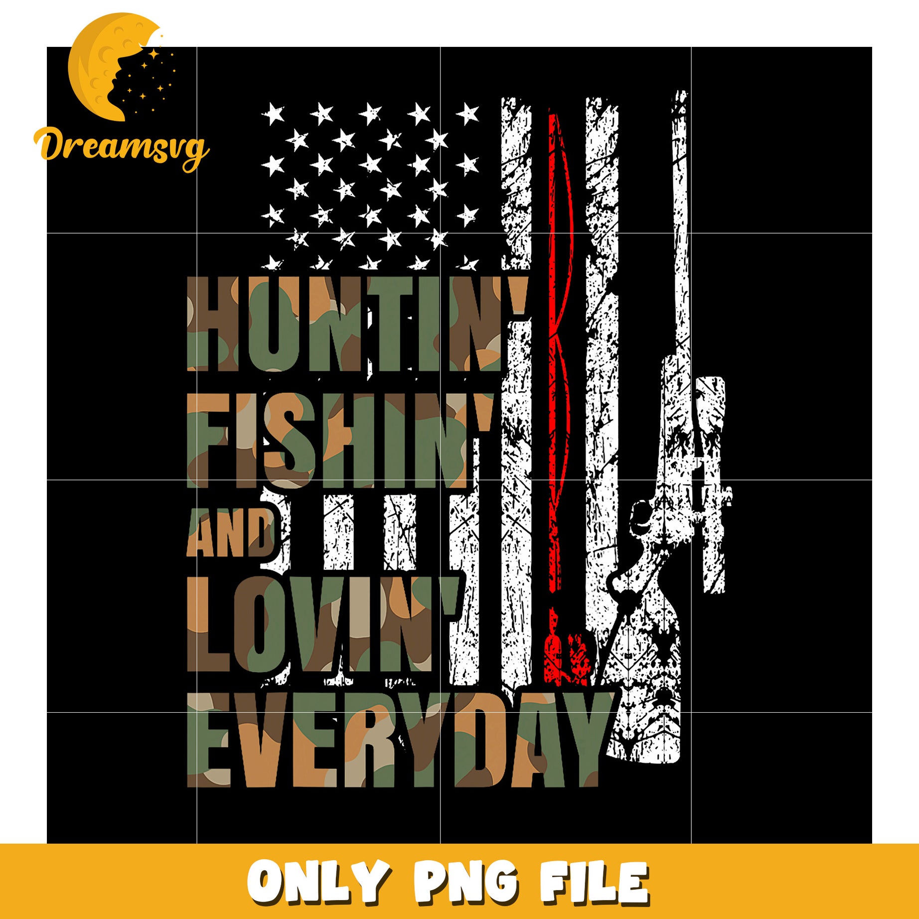 Hunting Fishing Camo USA PNG Design