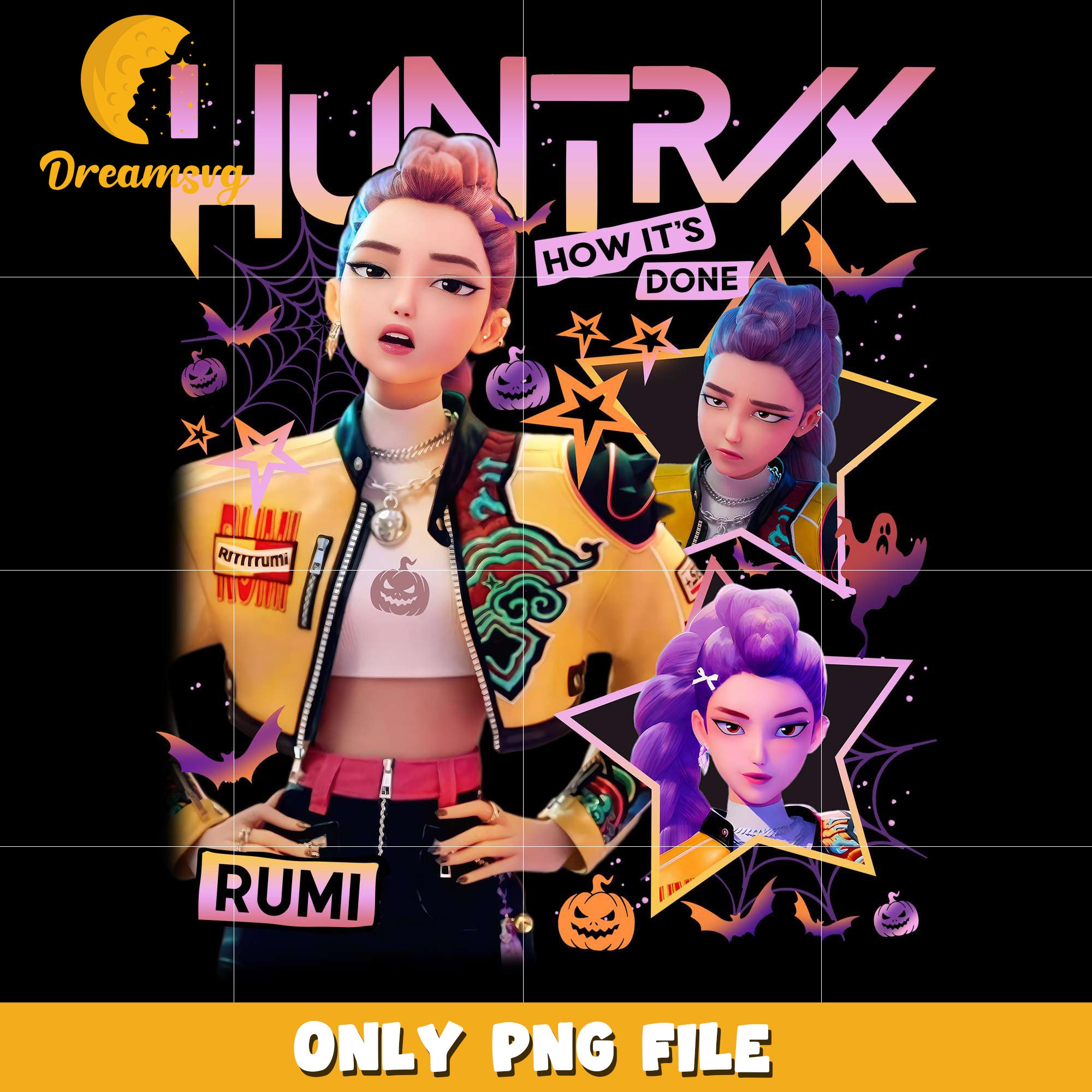 Huntrix Rumi Halloween png, kpop demon hunters png, spirit halloween​​ png