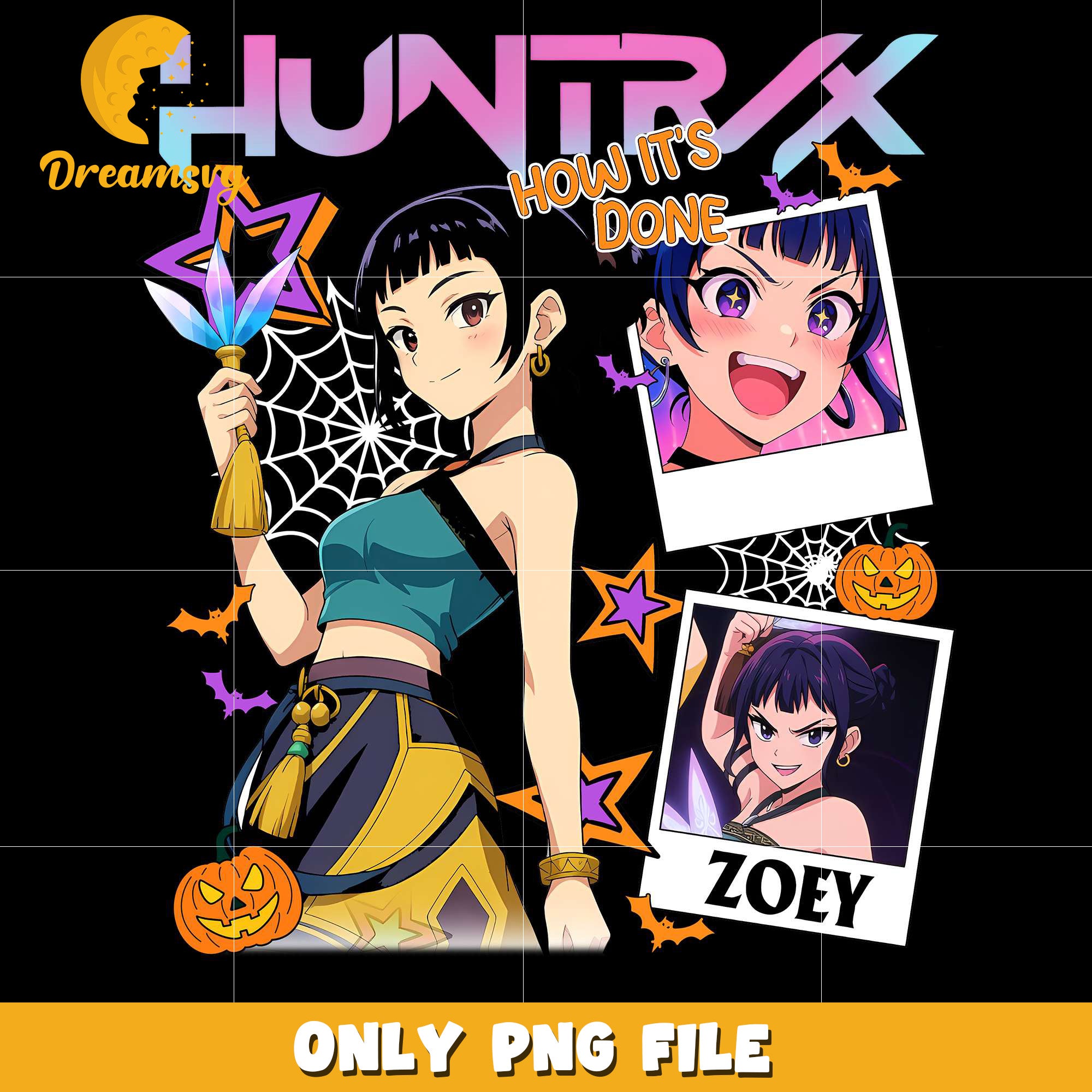 Huntrix ZOEY Halloween png, kpop demon hunters png, spirit halloween​​ png