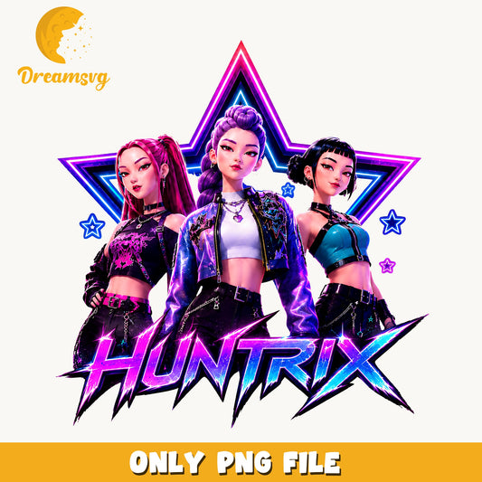 Huntrix Neon Girl Group Clipart, Magenta Purple Star Cybergoth