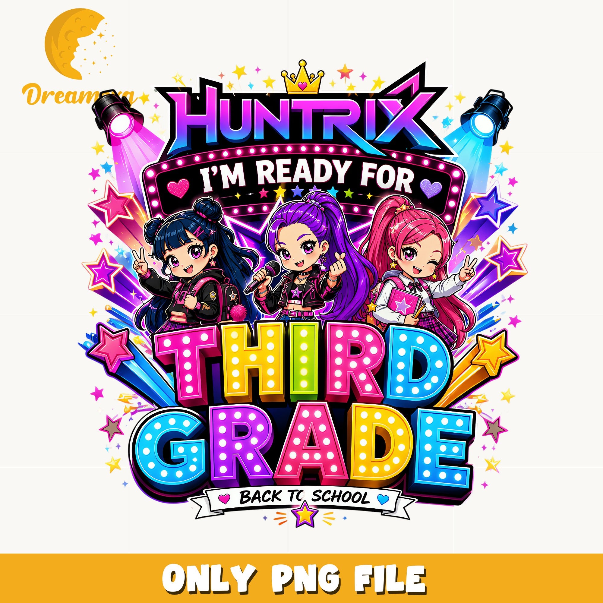 Huntrix Third Grade Back To School PNG, Girls Rock PNG, 3rd Grade PNG