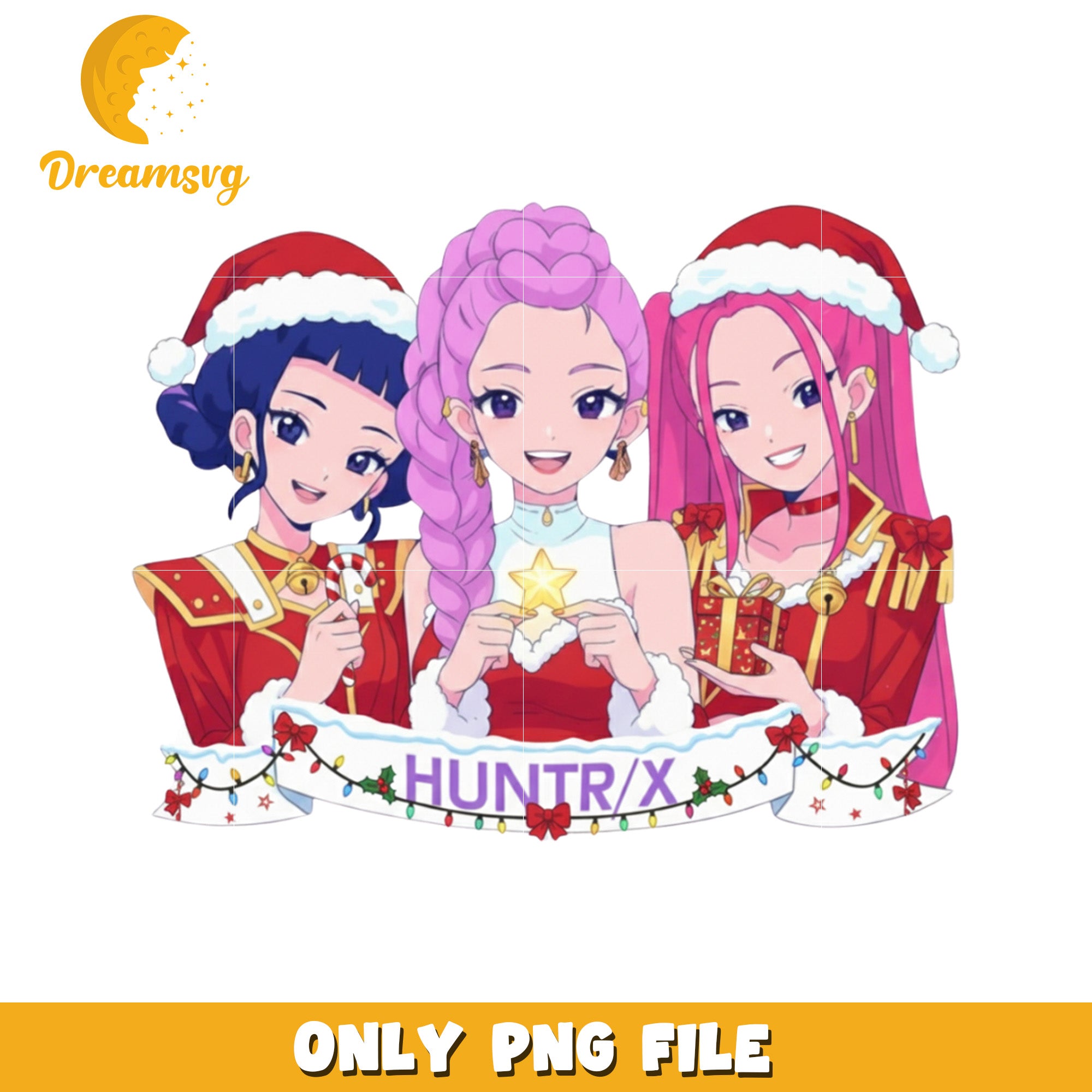 Huntrix beautiful girls png, christmas lights​ png, kpop demon hunters png