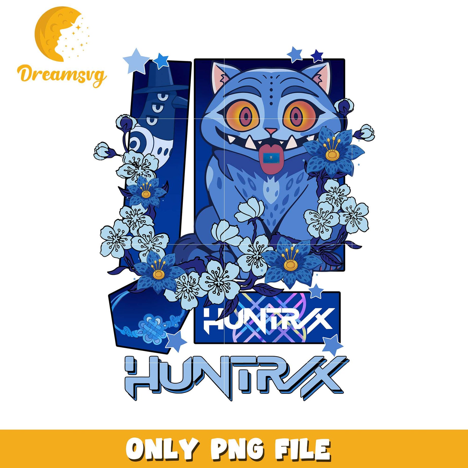 Huntrix blue tiger design png, romance boys band png, kpop demon hunter png