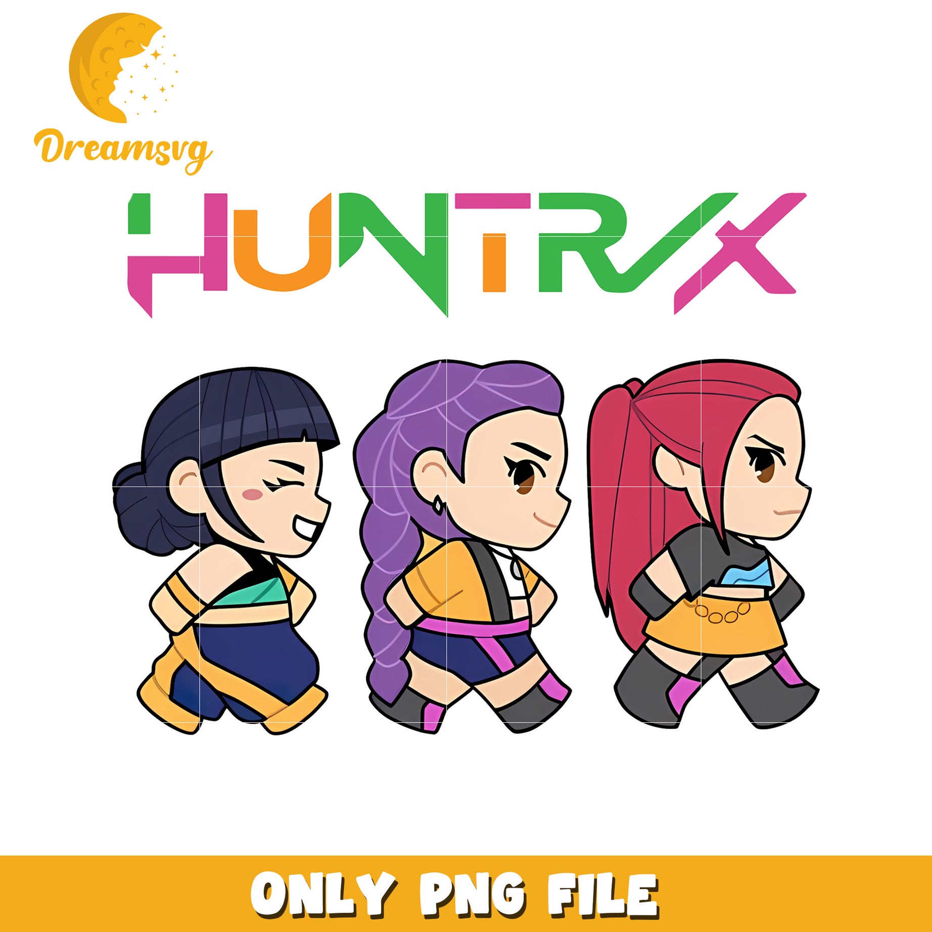 Huntrix chibi girls png, korean cartoons png, kpop band design png