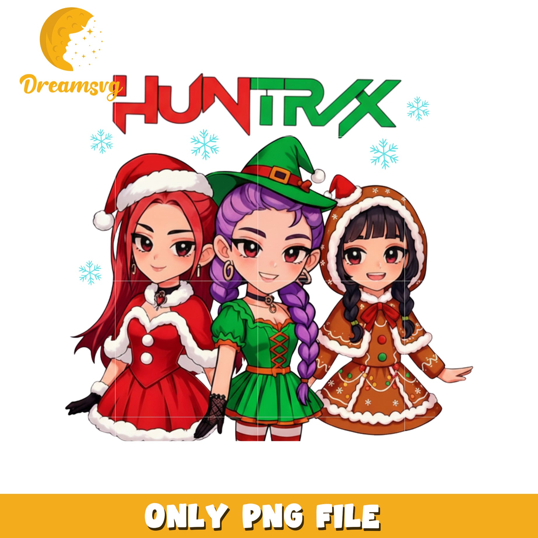 Huntrix chibi girls png, kpop huntrix png, white christmas png