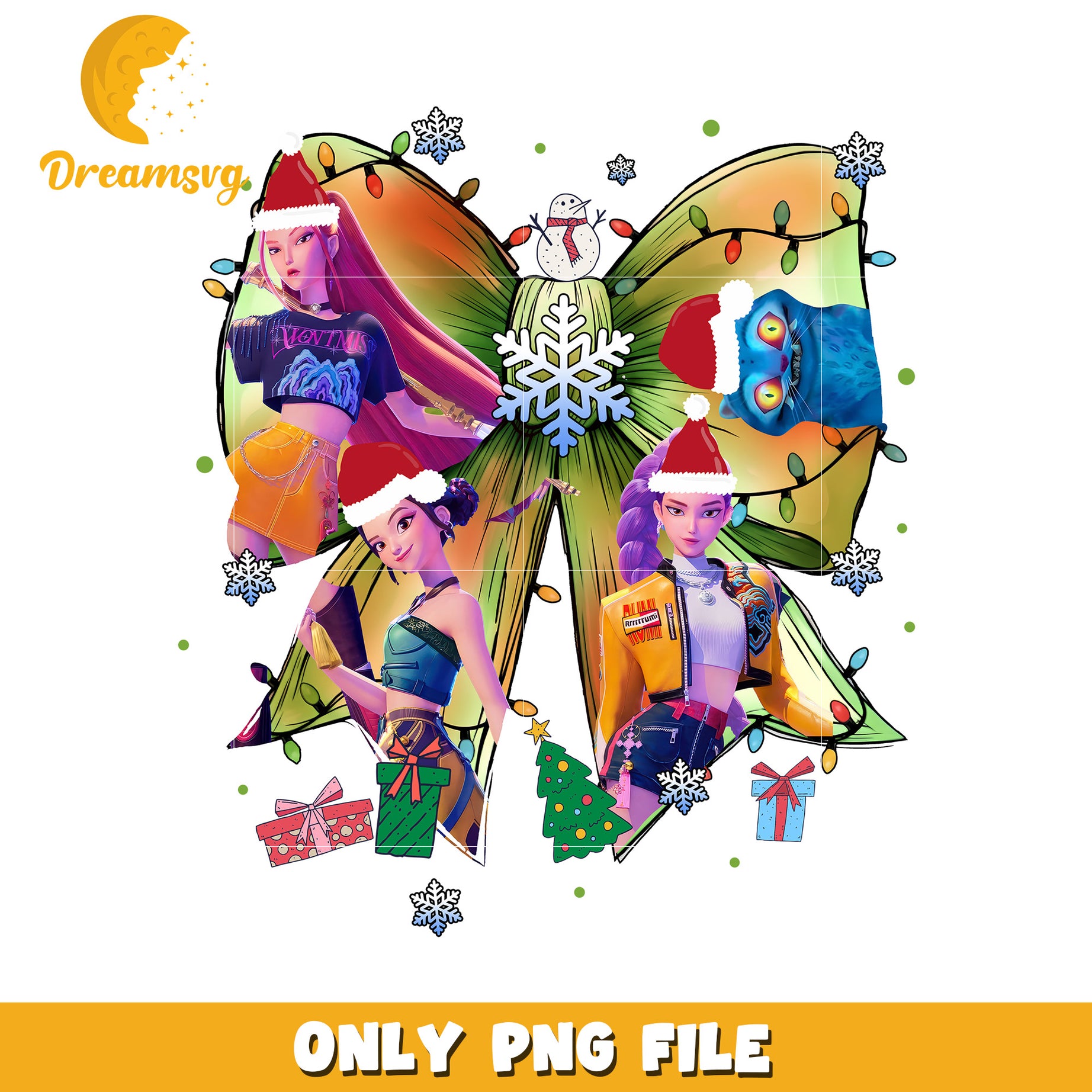 Huntrix christmas bowtie png, kpop demon png, christmas cartoon png