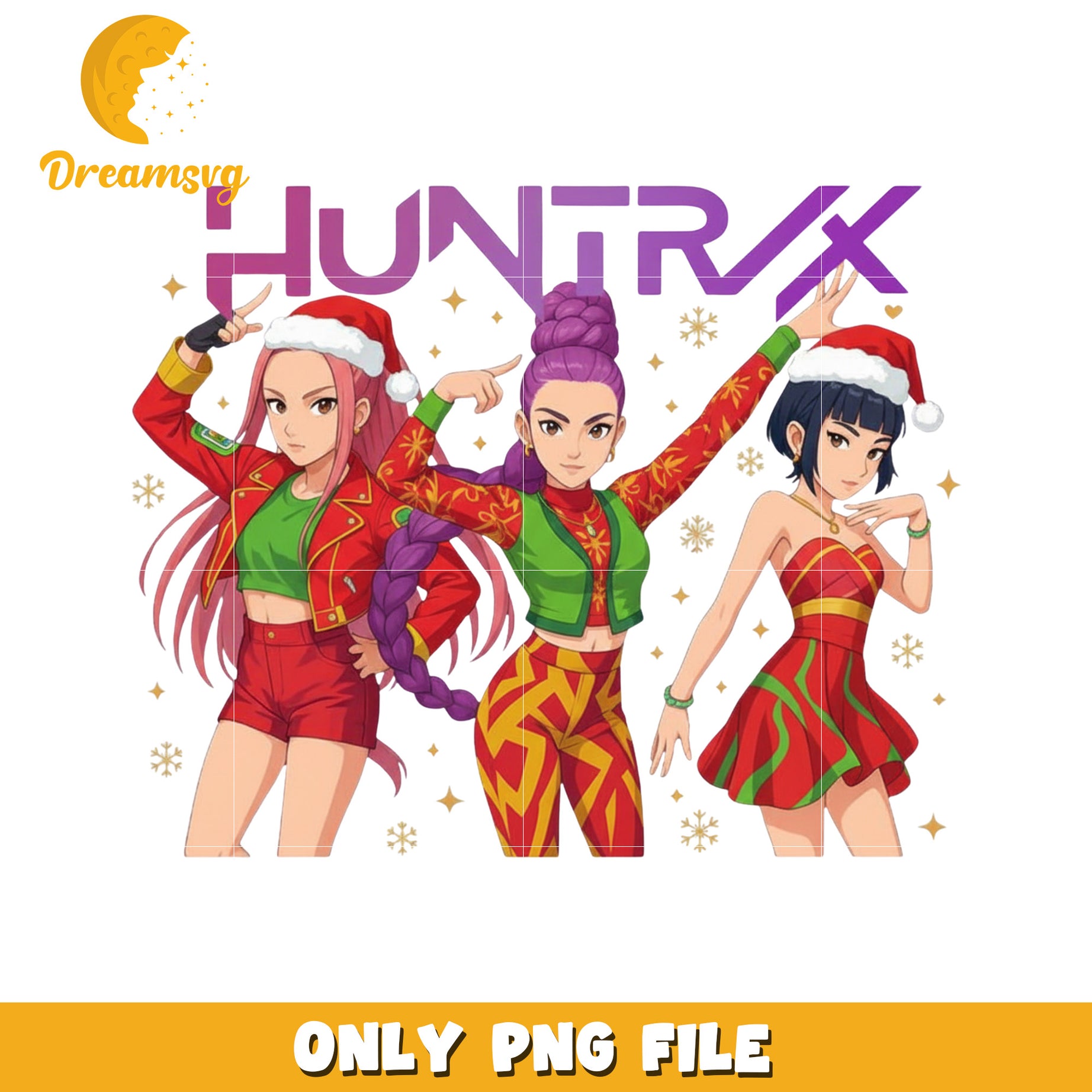 Huntrix christmas costume design png, kpop demon hunters​ png, christmas lights png