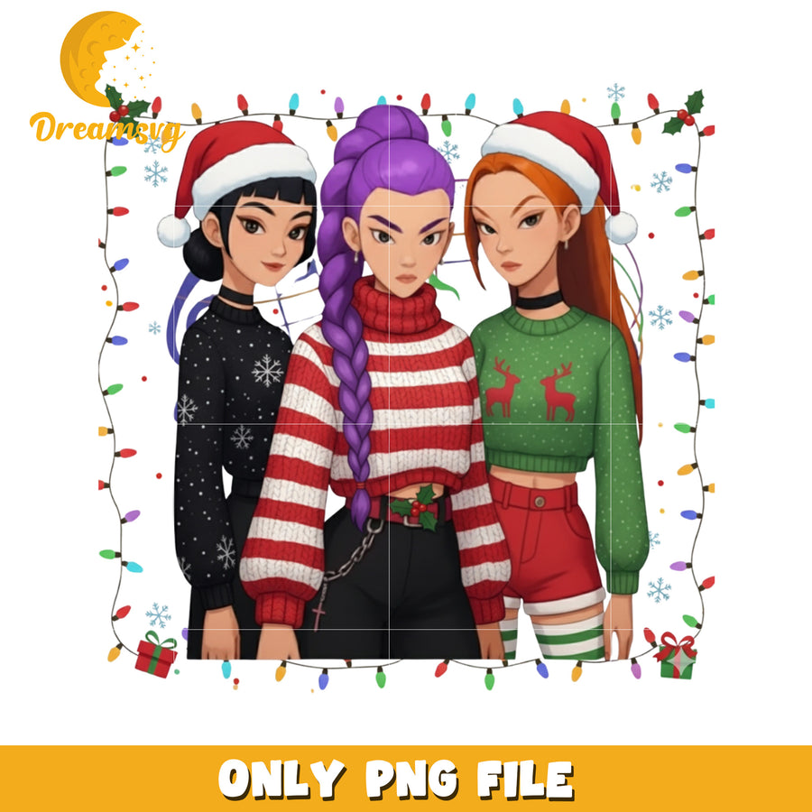 Huntrix christmas design png, happy christmas png, christmas cookies png