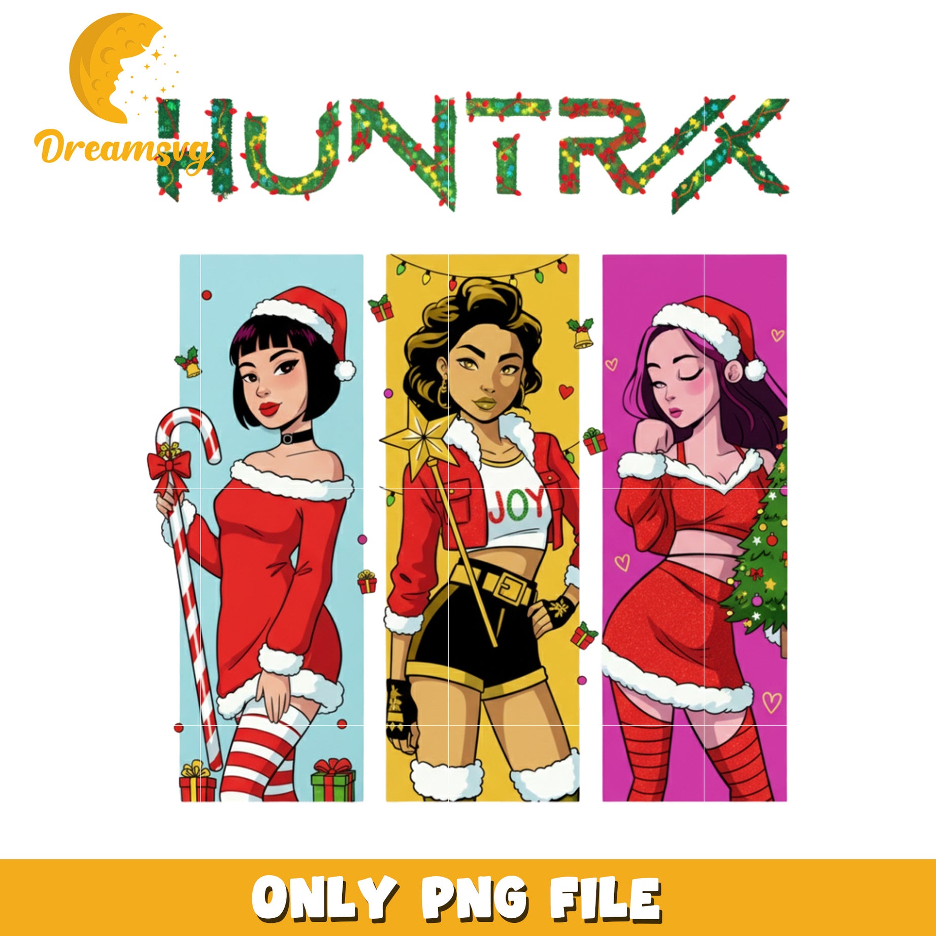 Huntrix christmas girls png, christmas season png, merry christmas png