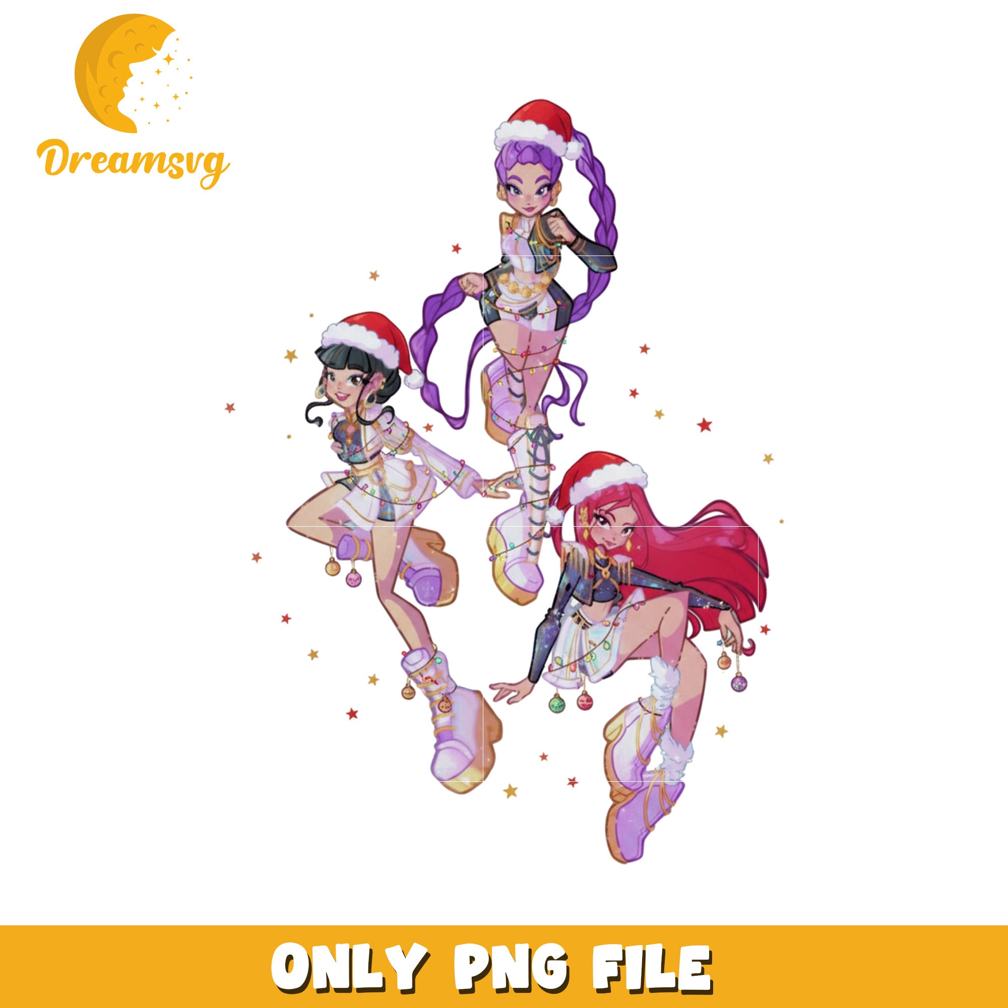 Huntrix christmas png, christmas music​ png, huntrix and saja png