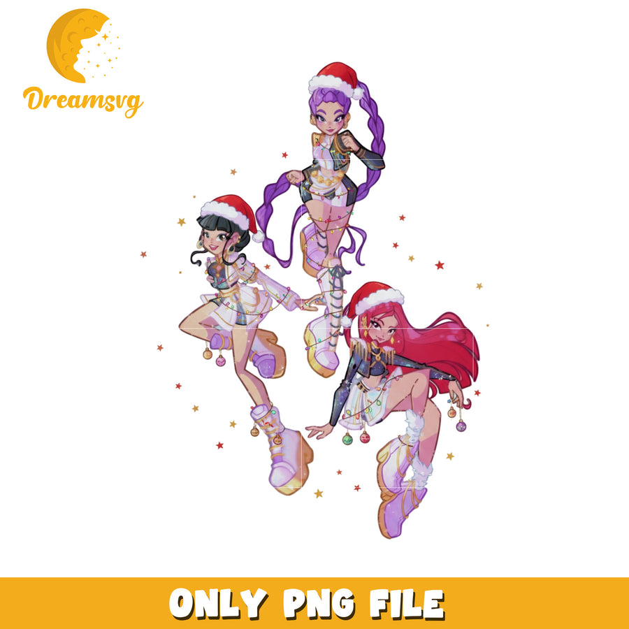 Huntrix christmas png, christmas music​ png, huntrix and saja png