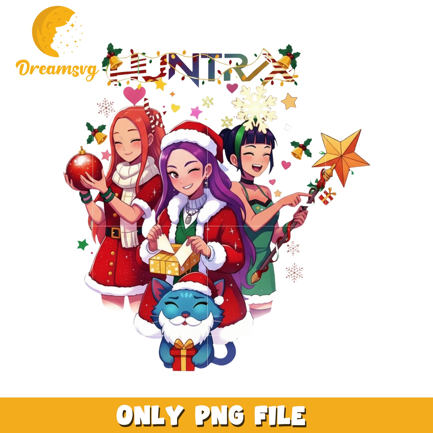 Huntrix christmas png, christmas sweater​ png, korean cartoon png